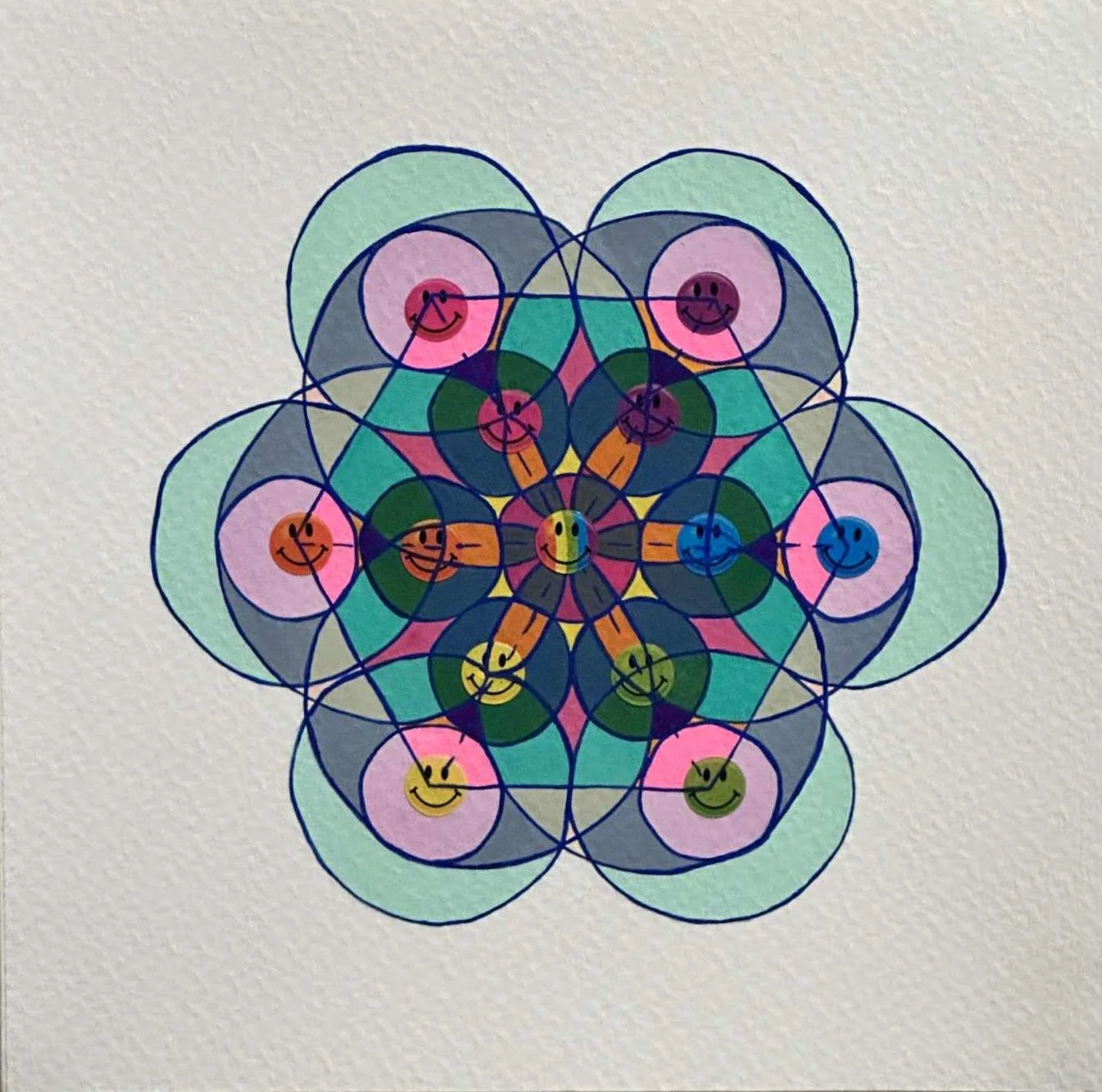 This Silly Universe, gouache and stickers on paper, 8"x8"