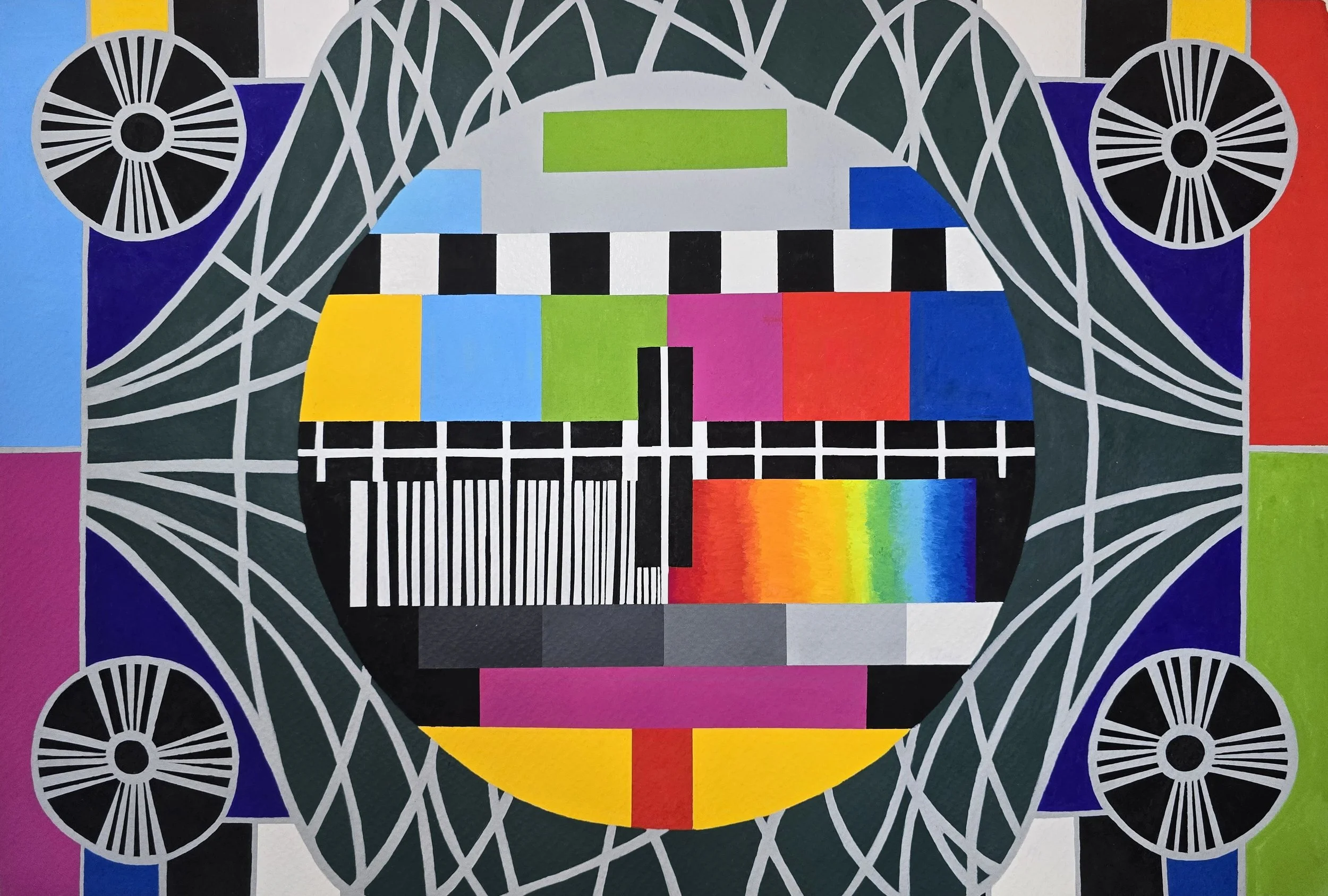 We Interrupt your Regularly Scheduled Programming, gouache on paper, 23.5"x16"