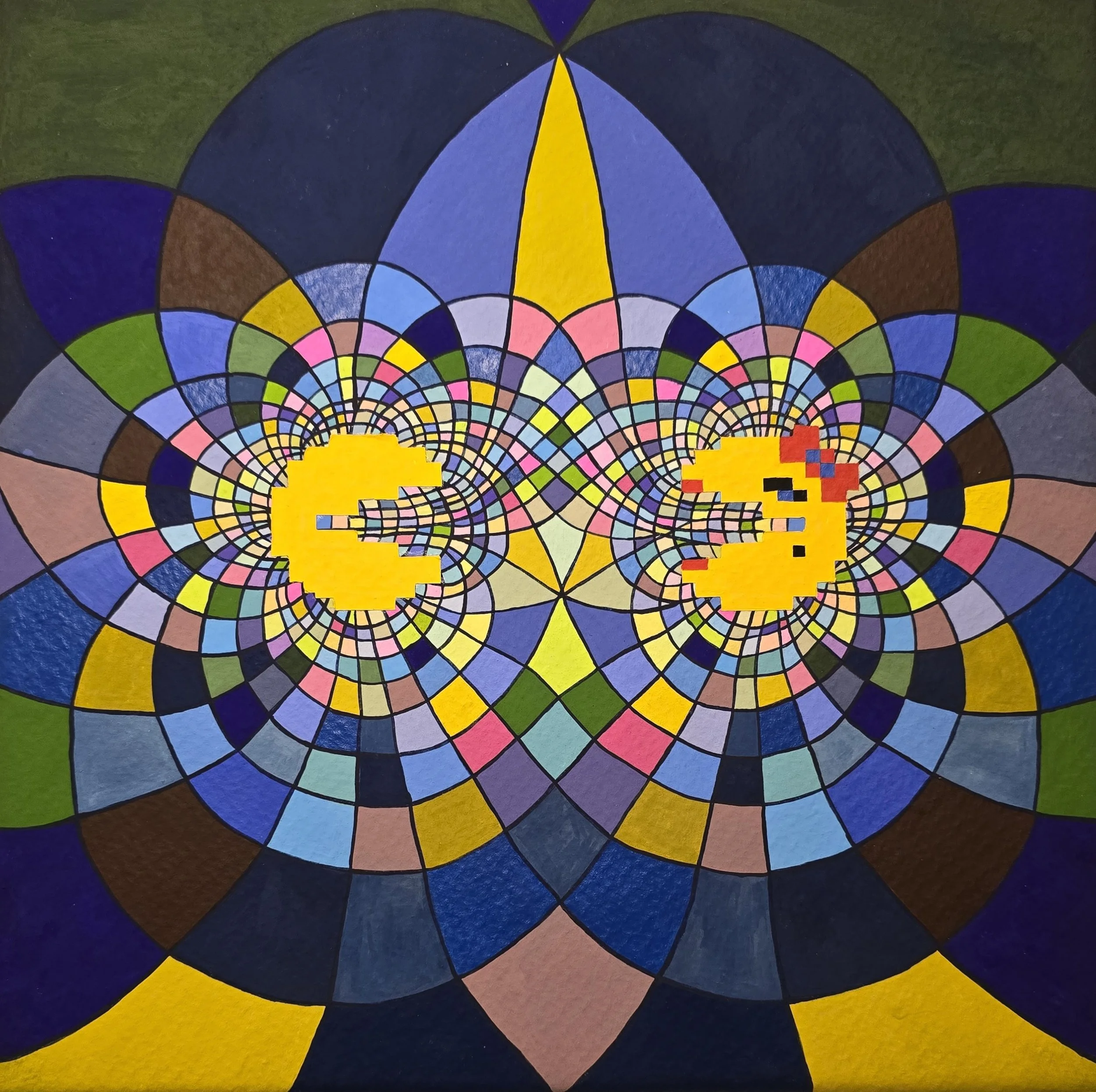 Pacman Does not Exist, gouache on stretched paper, 12"x12"