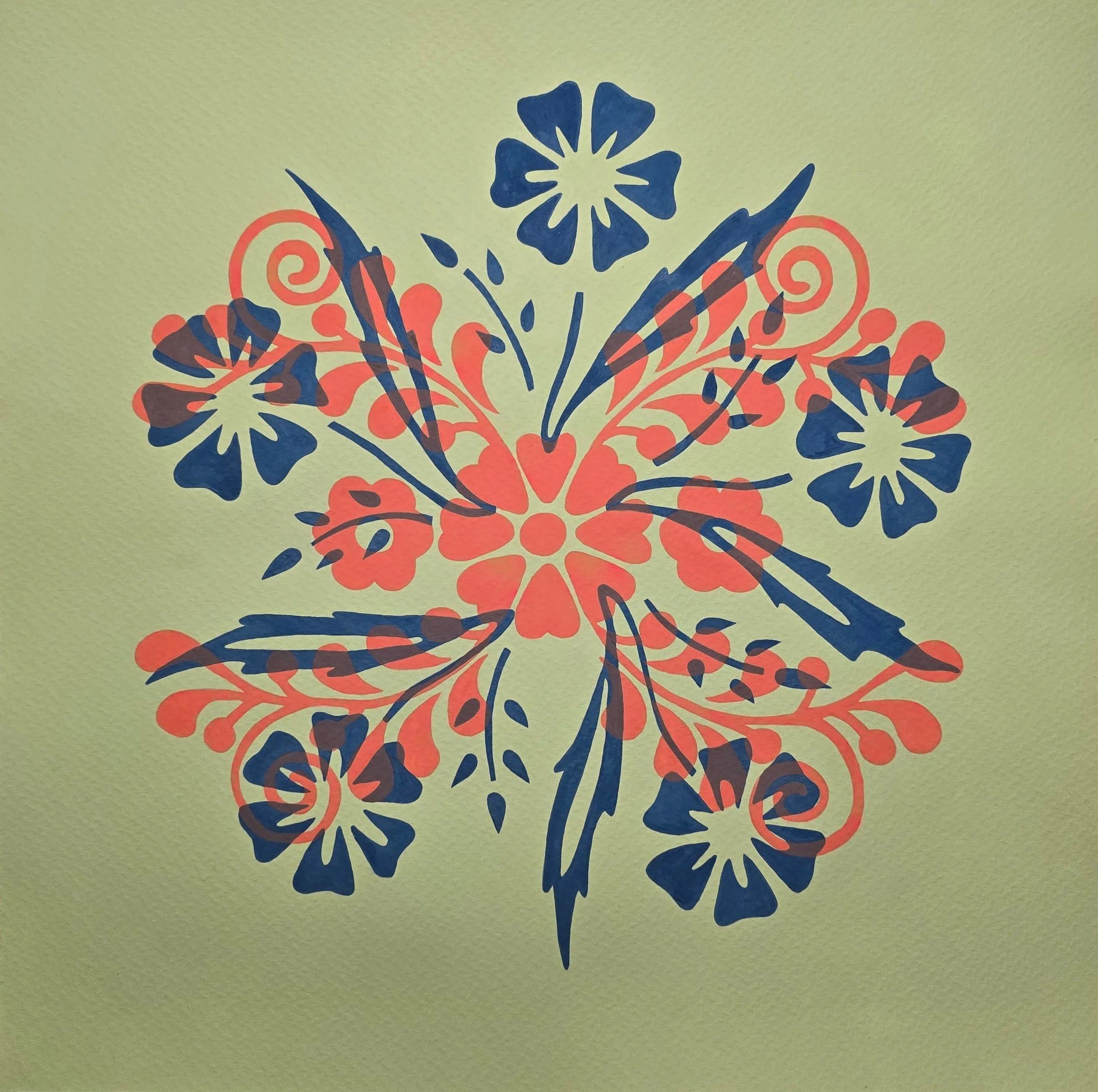 Cornflower Folk, gouache on paper, 16"x16"