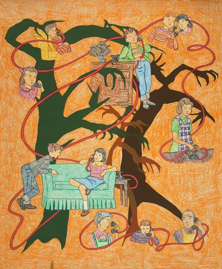 Analog Transmissions, gouache and crayon on paper