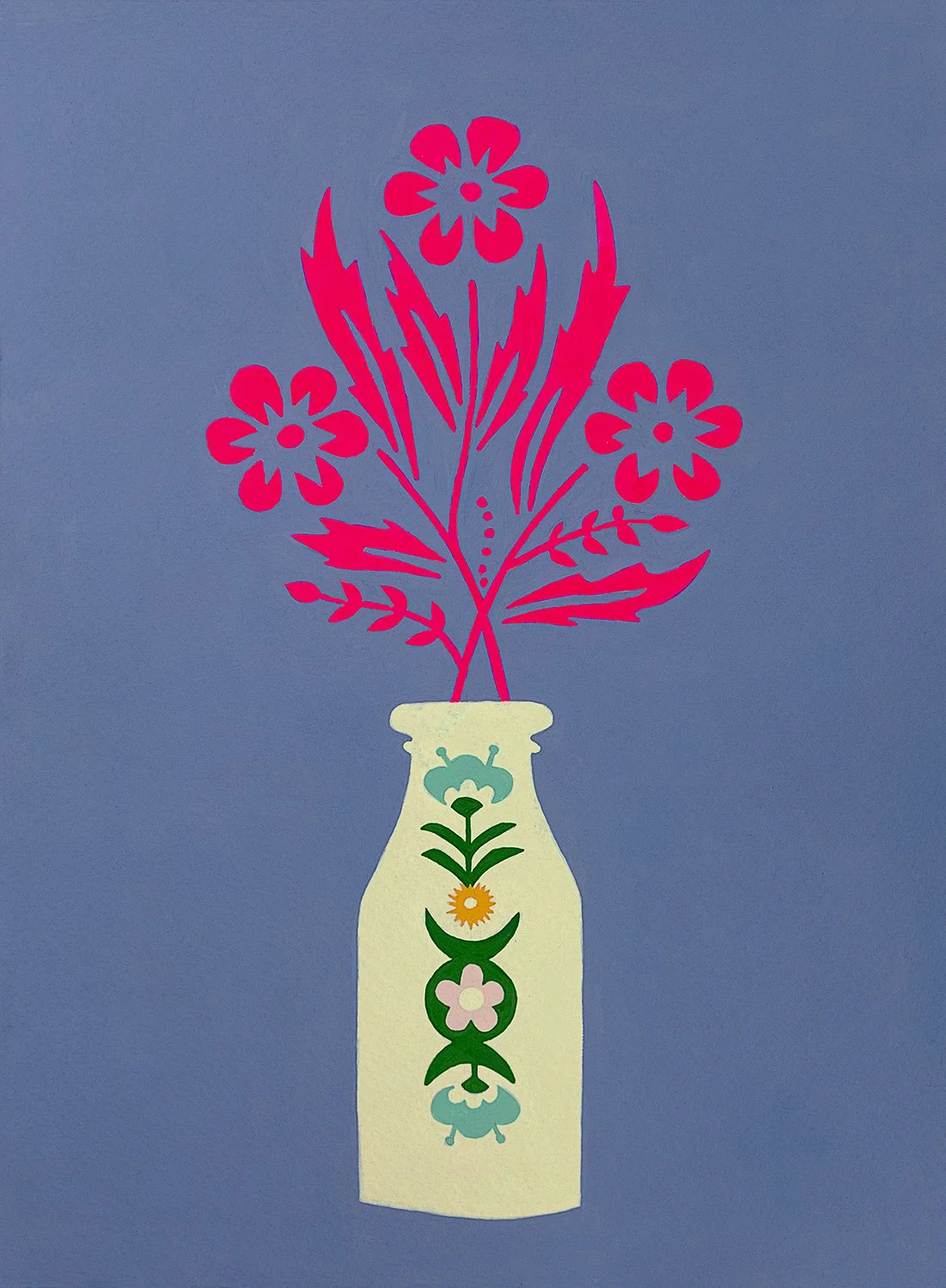 Milkglass Cornflower, gouache on paper, 12"x16"
