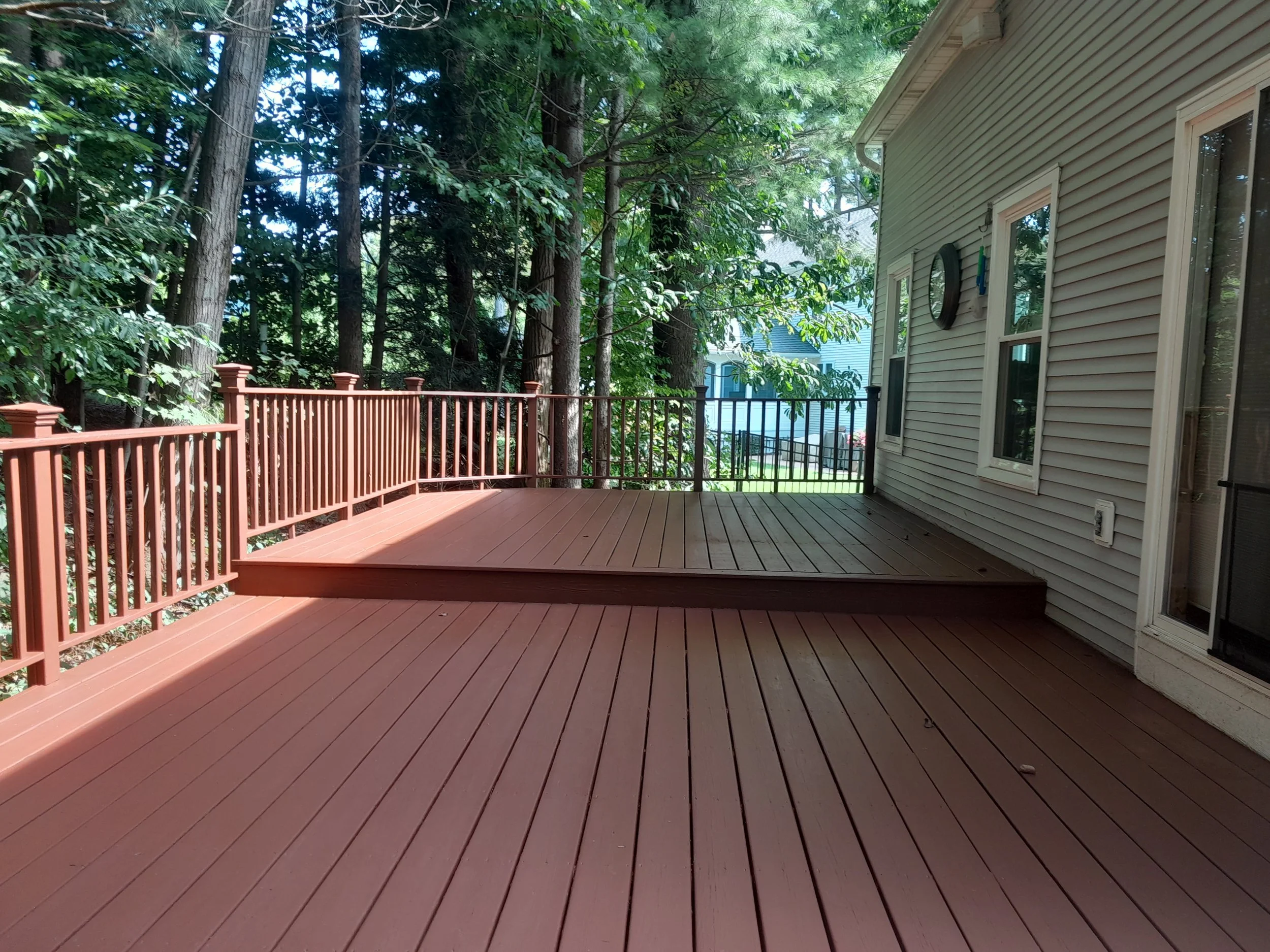 Thoroughly cleaned and sanded prior to staining making the weather deck look as good as when it was new.