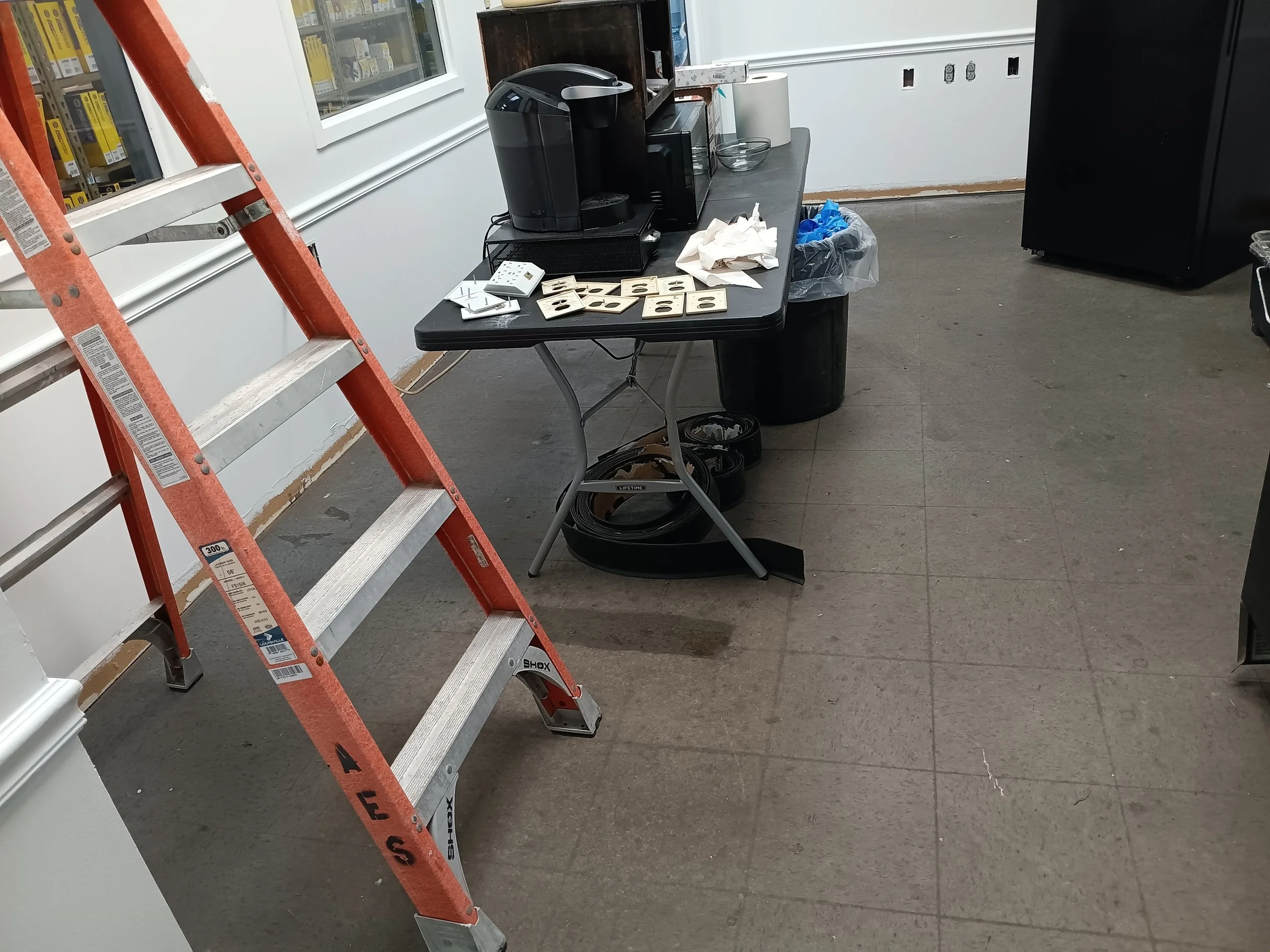 A local auto parts store was looking to get this break room flooring redone with LVP plank flooring.