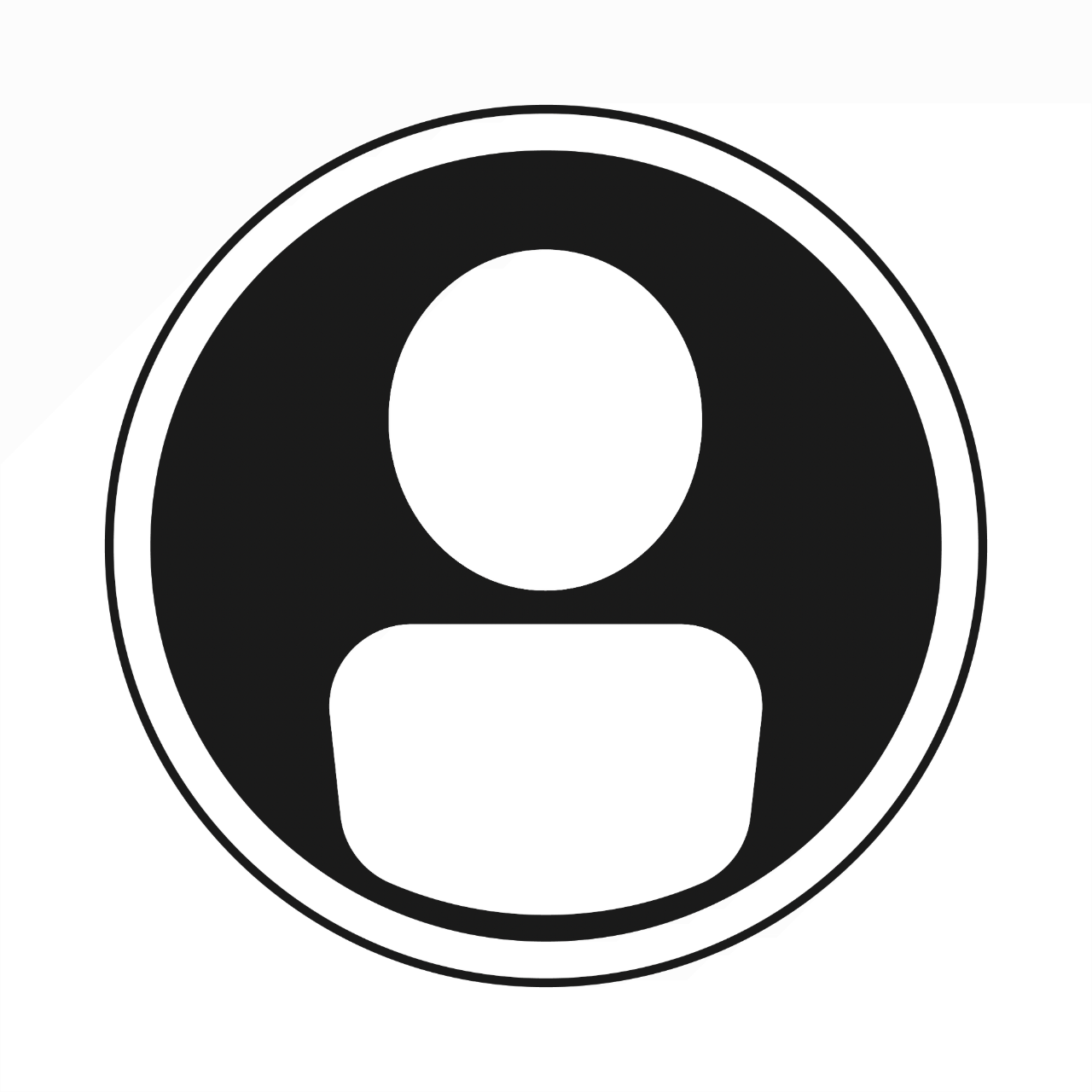 Black and white user profile icon with a circular outline, head, and shoulders on a white background.