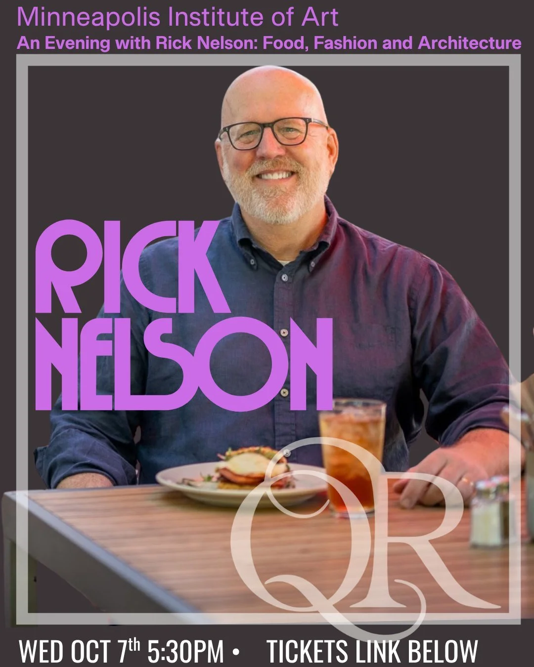 &bull;Wednesday, October 7 - 5:30-8:00PM&bull;
A Great Gathering brought to you by the Friends of the Institute

Join noted former Minnesota Star Tribune food and architecture critic Rick Nelson at The Quinlan Room, the newly opened venue operated by