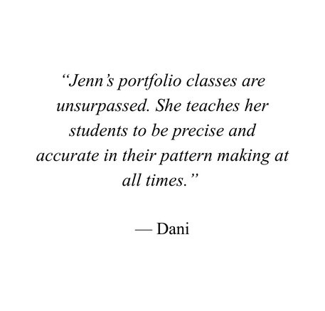 Quote praising Jenn's portfolio classes, signed by Dani.