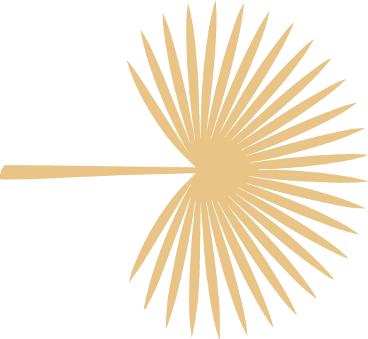 A beige starburst ornament with a small stick attached on the left side.