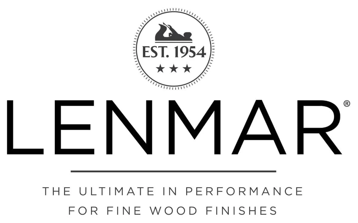 Lenmar logo with a graphic of a person using a high performance woodworking tool, established in 1954, and the slogan 'The ultimate in performance for fine wood finishes.'
