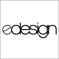 The company name 'edesign' in black lowercase letters with a blue 'e' on a white background.