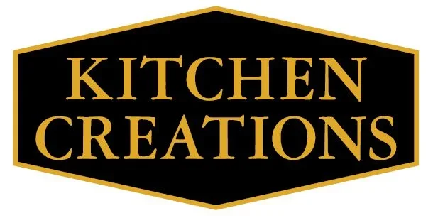 Logo with black background, gold border and text reading 'Kitchen Creations' in gold font.