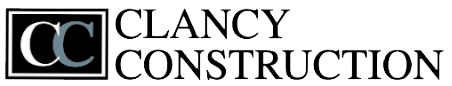 Clancy Construction logo with two overlapping black squares with 'CC' initials, next to the company name 'Clancy Construction' in black text.