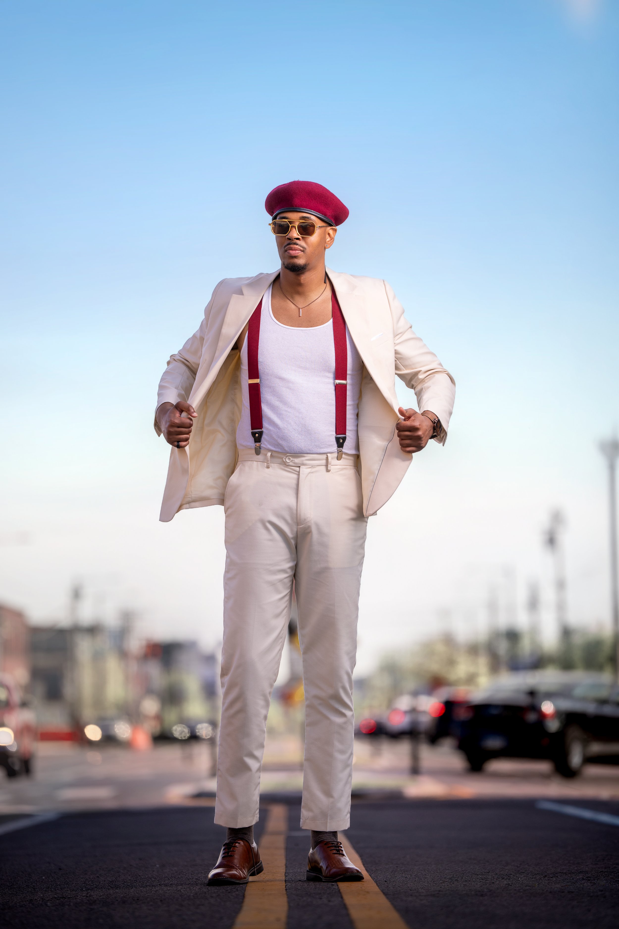 Philadelphia street style portrait photographer capturing full body fashion look in urban setting