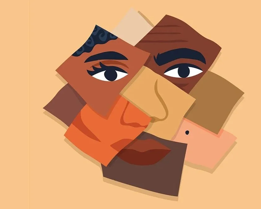 Geometric drawing of an outline square with sections divided by vertical, horizontal, and diagonal lines.