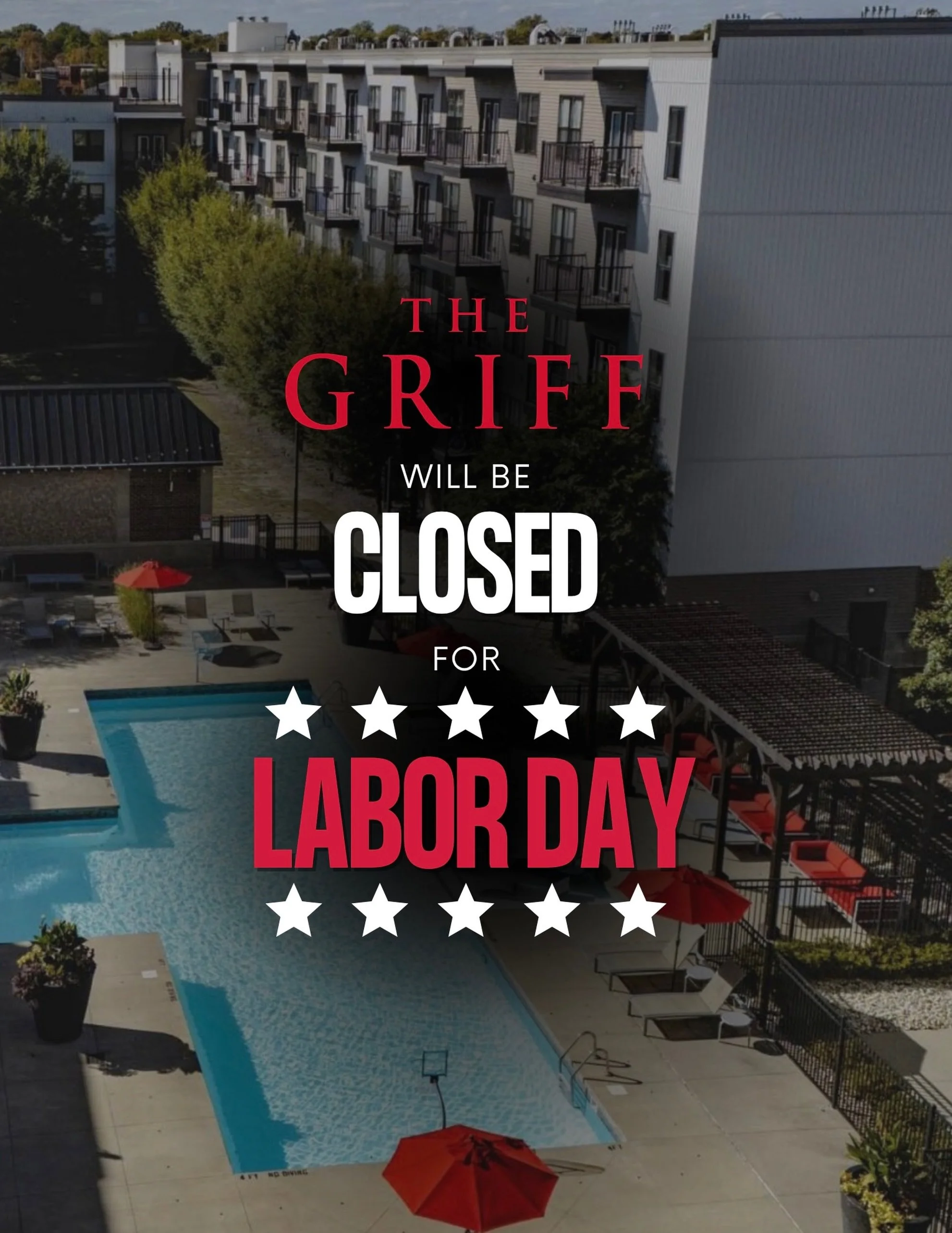 The Griff leasing office will be closed on Monday, September 7th in observance of Labor Day. 🛠️

We&rsquo;ll be back to normal hours Tuesday &mdash; enjoy the long weekend! 🎉