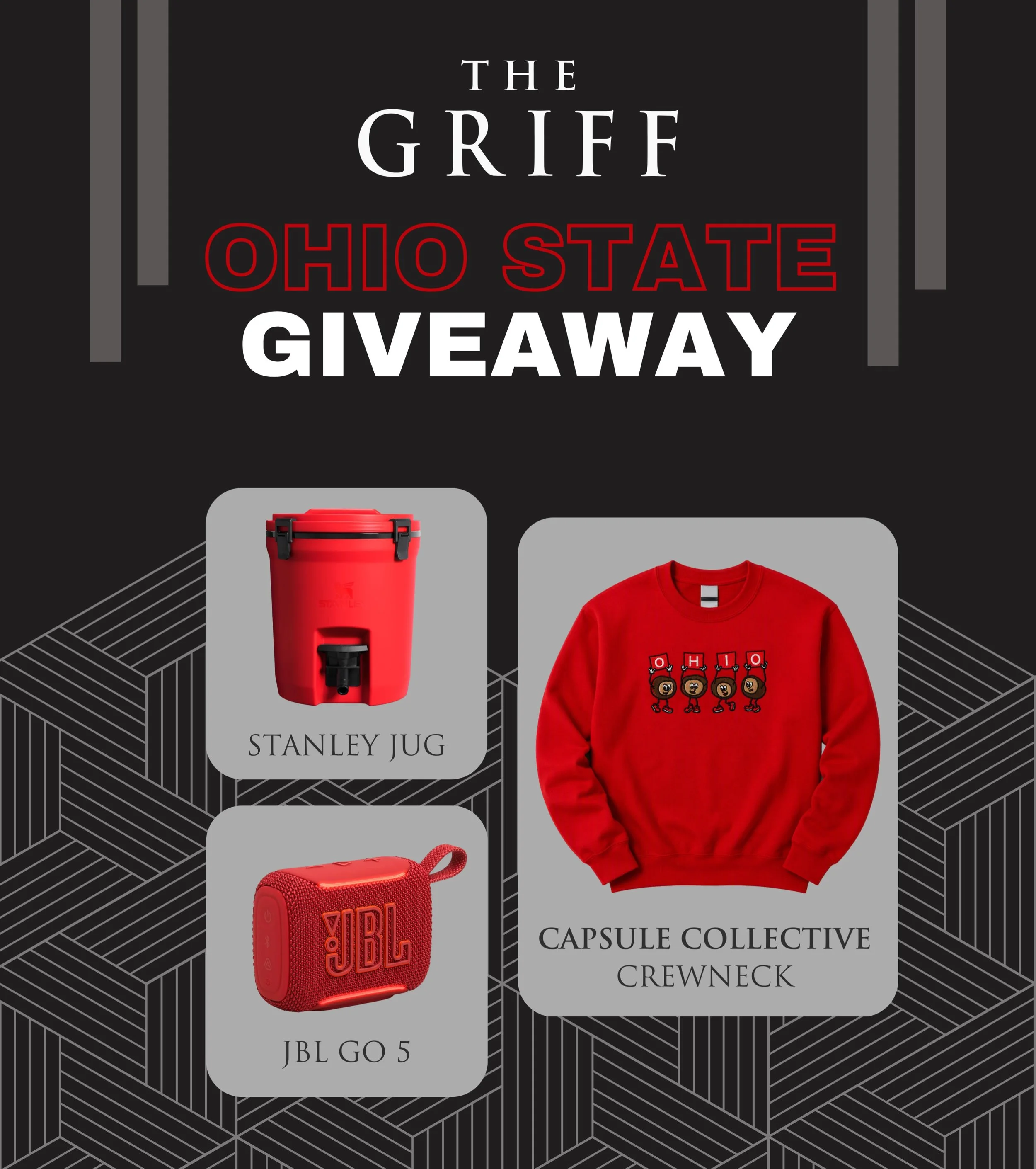 🔴🤍 OHIO STATE GIVEAWAY 🤍🔴

Game day season calls for game day prizes! One lucky winner will take home:

🪣 Stanley Jug
🎵 JBL Go 5 Speaker
👕 Capsule Collective Crewneck (@capsulecollective)

And 👀&hellip; if you&rsquo;re a Capsule Collective fa