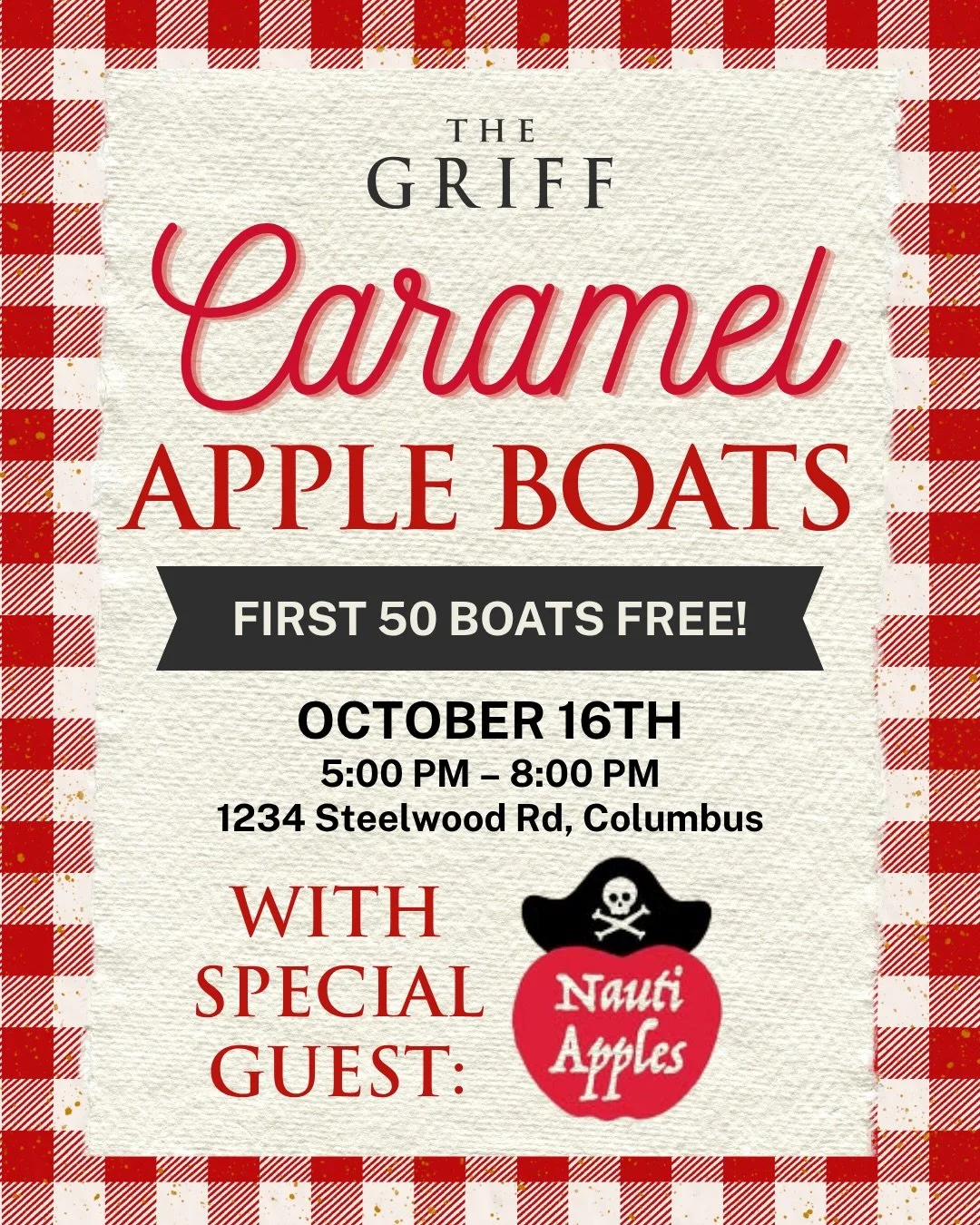 Caramel Apple Boats @ The Griff🍎🍂

Fall just got a whole lot sweeter! Join us @ The Griff for caramel apple boats with our special guest, @nautiapples! They&rsquo;re bringing the full lineup so you can build your perfect boat. 

🍎 First 50 boats a