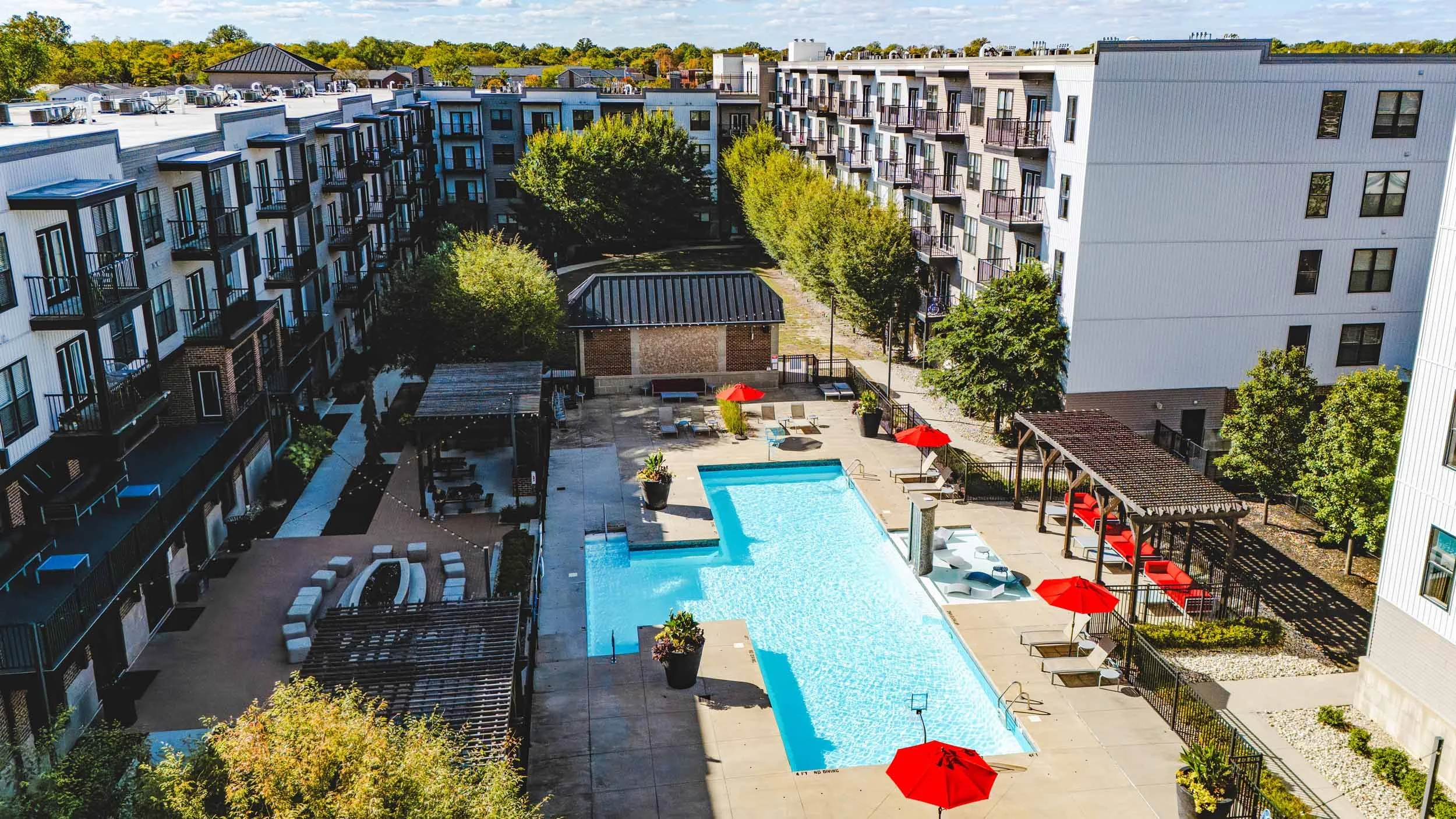 The Griff | Off-Campus Apts near OSU | Courtyard Aerial View