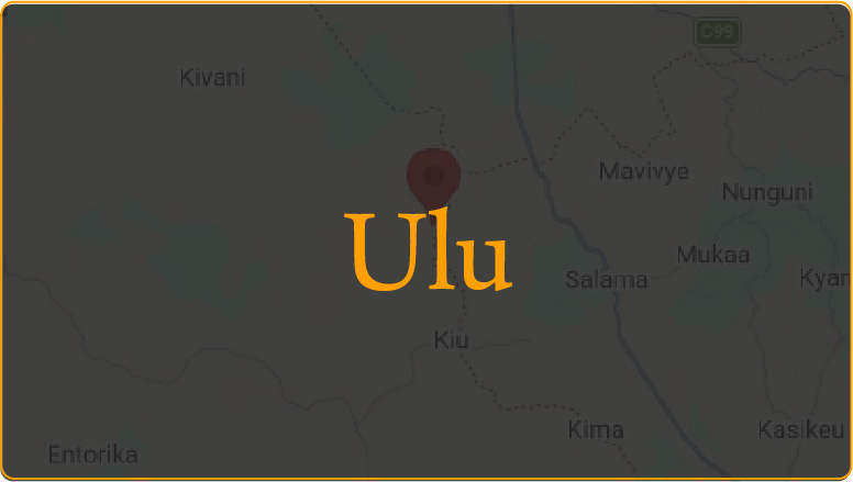 Map showing Ulu location in a region with nearby towns such as Kivani, Maviye, Nunguni, Kyambaa, Mukaa, and Kiam.