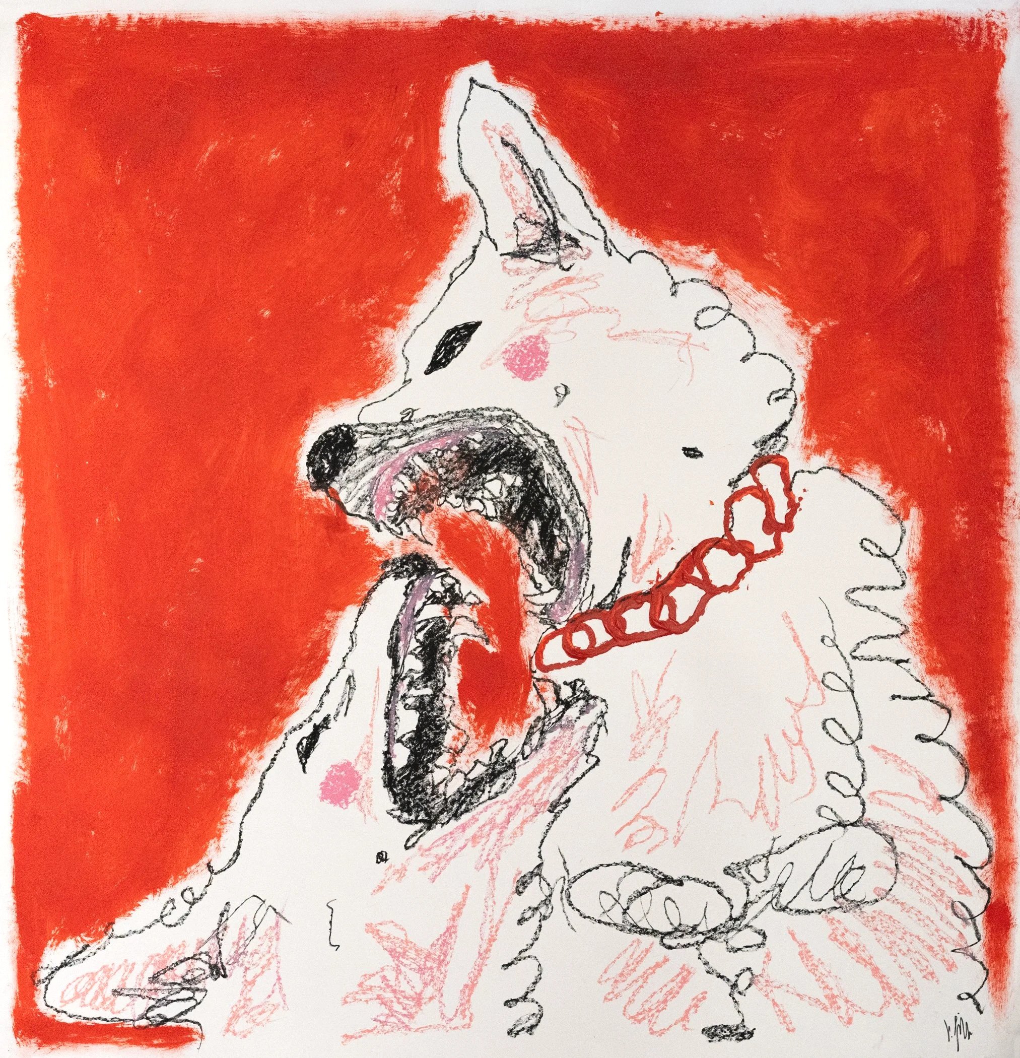 Dogs
Oil pastel and acryl on heavyweight paper
104 × 100 cm, 2026