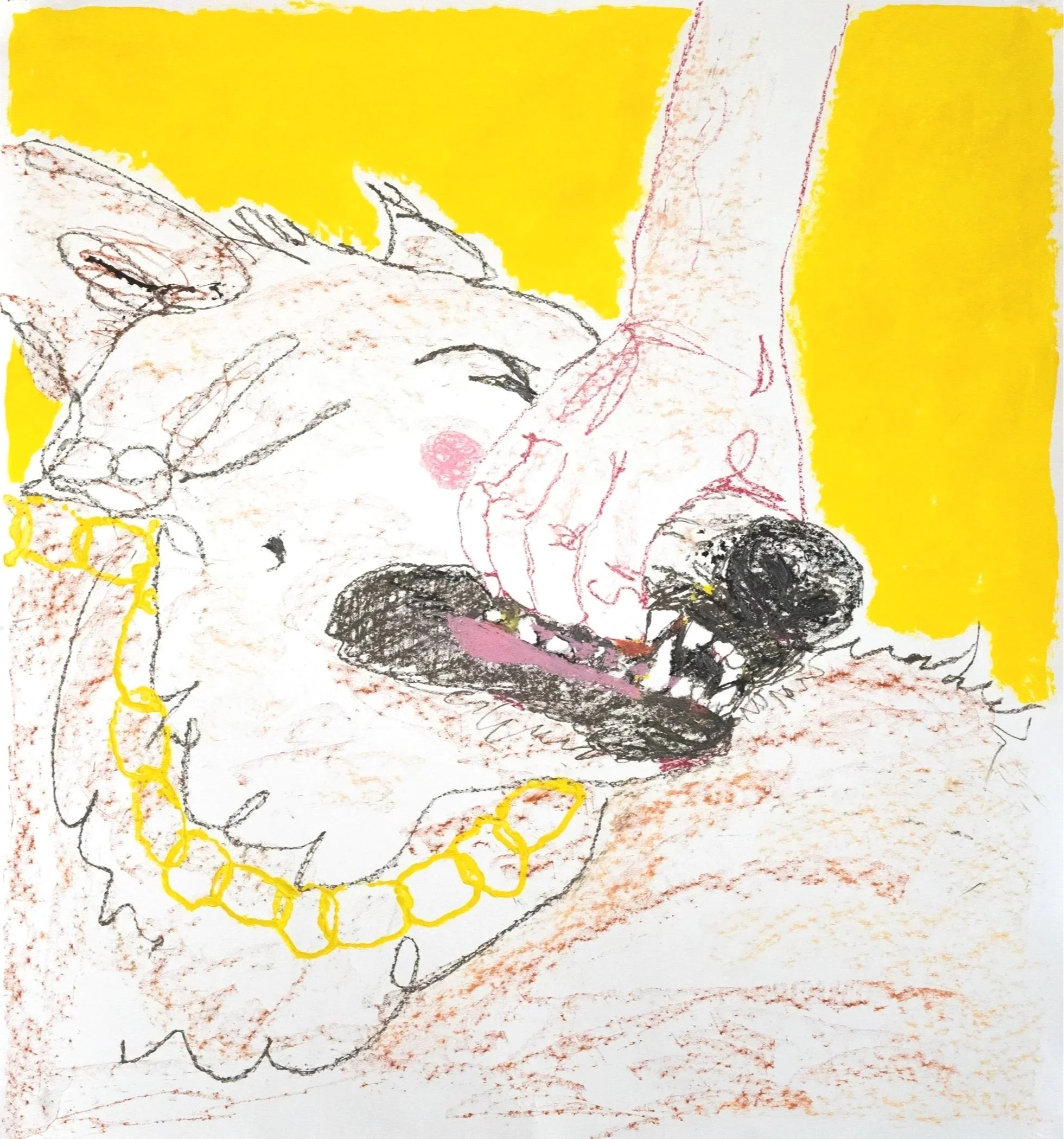 Dog
Oil pastel and acryl on heavyweight paper
108 × 100 cm, 2026