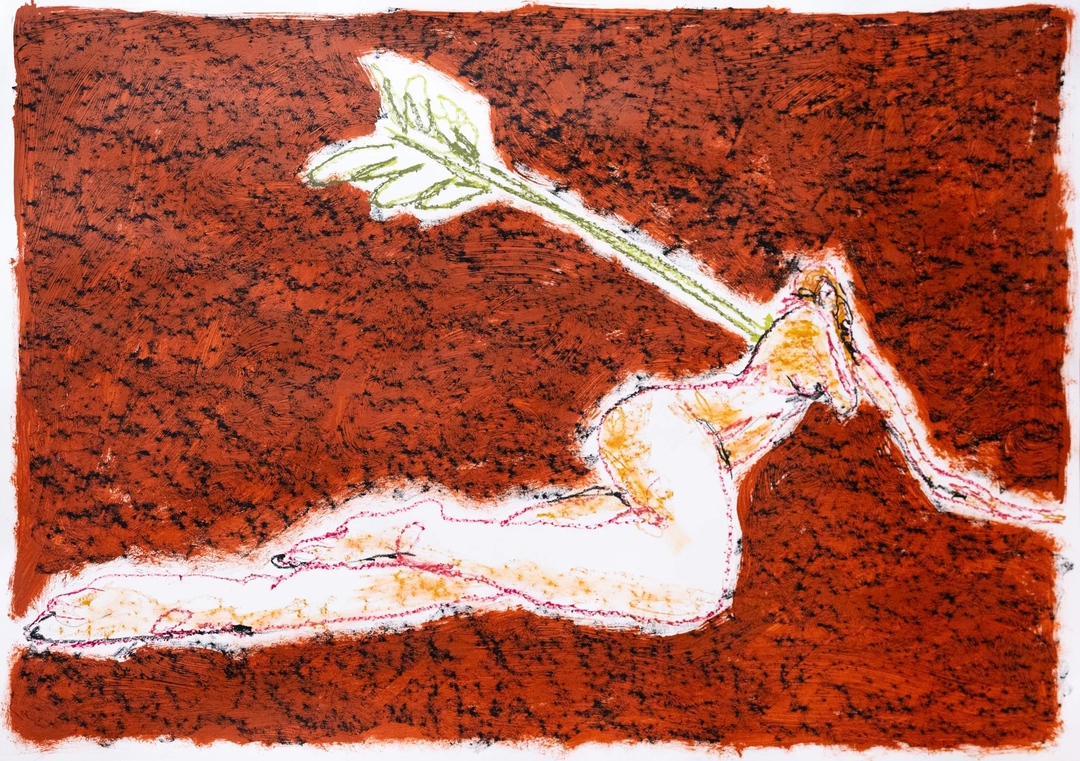 Shot
Oil pastel and acryl on heavyweight paper
84 × 59 cm, 2026