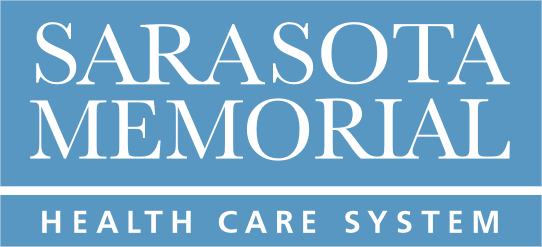 Sarasota Memorial Health Care System logo on a light blue background.