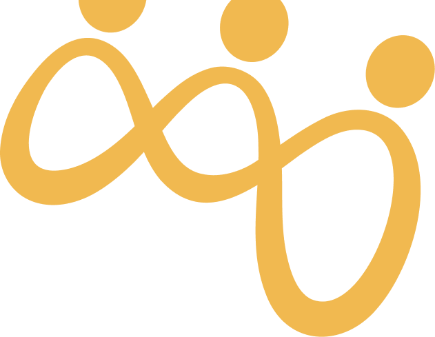 Stylized gold-colored logo with interconnected loops and dots.