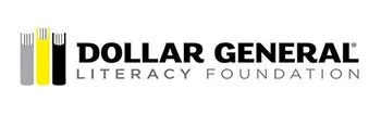 Dollar General Literacy Foundation logo with black, yellow, and gray vertical stripes