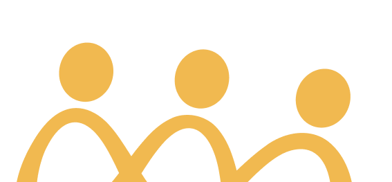 Three stylized human figures in gold on a black background.