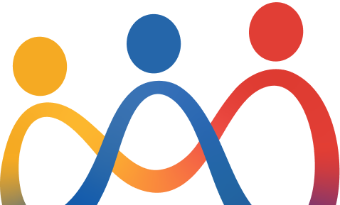 Colorful logo with interconnected shapes in yellow, blue, and red.