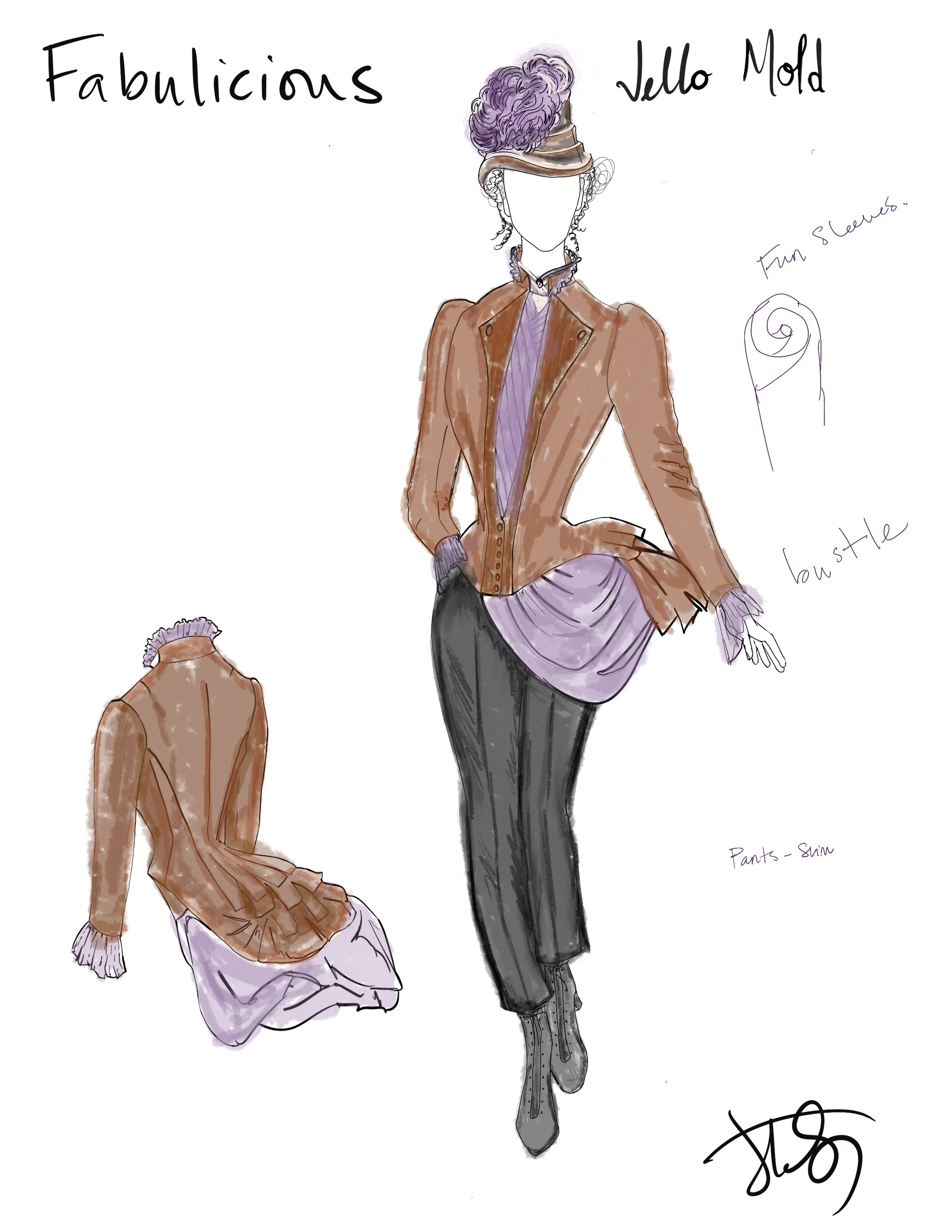 Jello Mold Illustration:
1880s jacket, bustle, corset, dickie/jabot, and hat. Inspired by antique  copper jello molds. 
Hair & Makeup by Karaleigh Garrison
