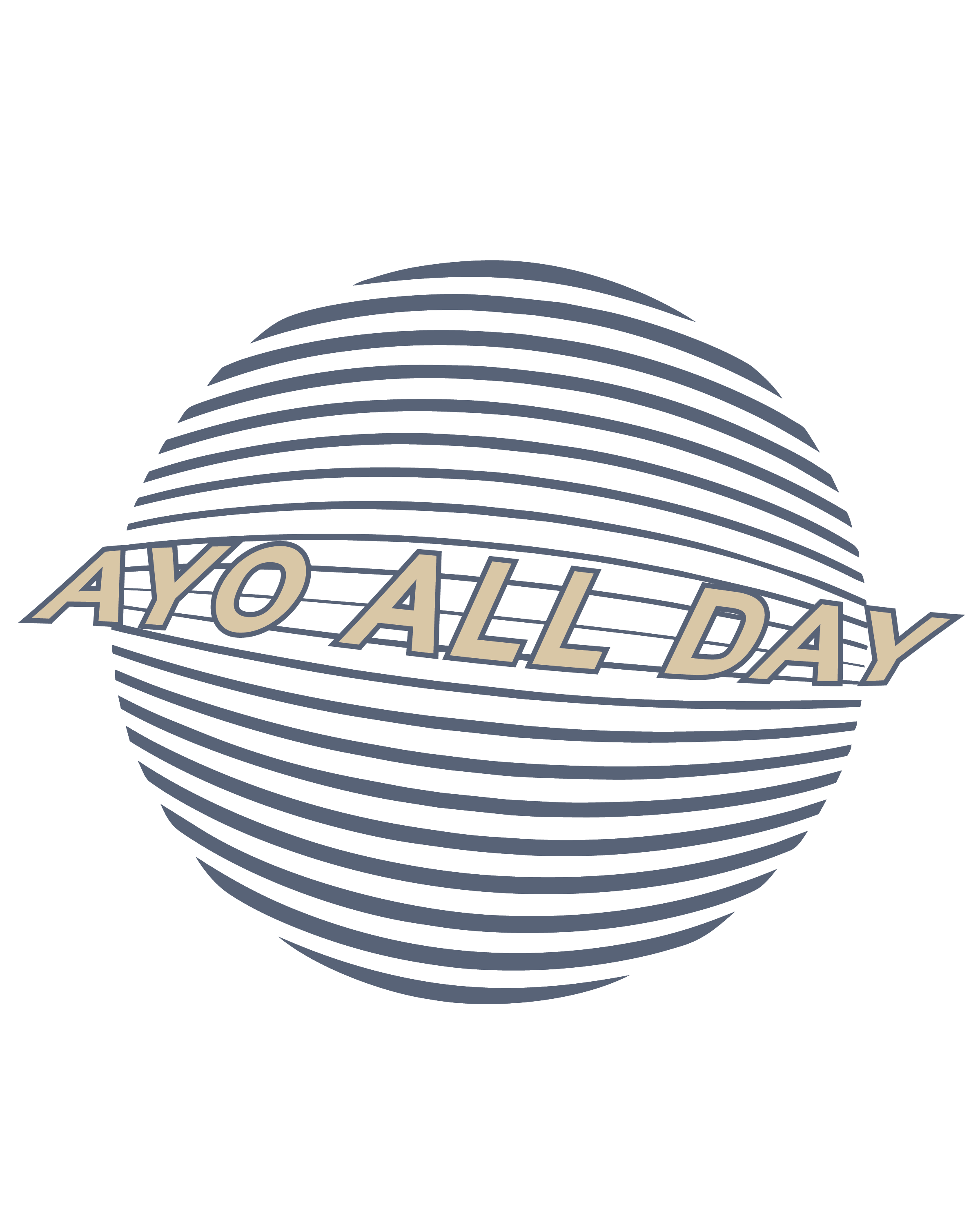 A logo with the text 'Ayo All Day' curved around a spherical grid pattern.