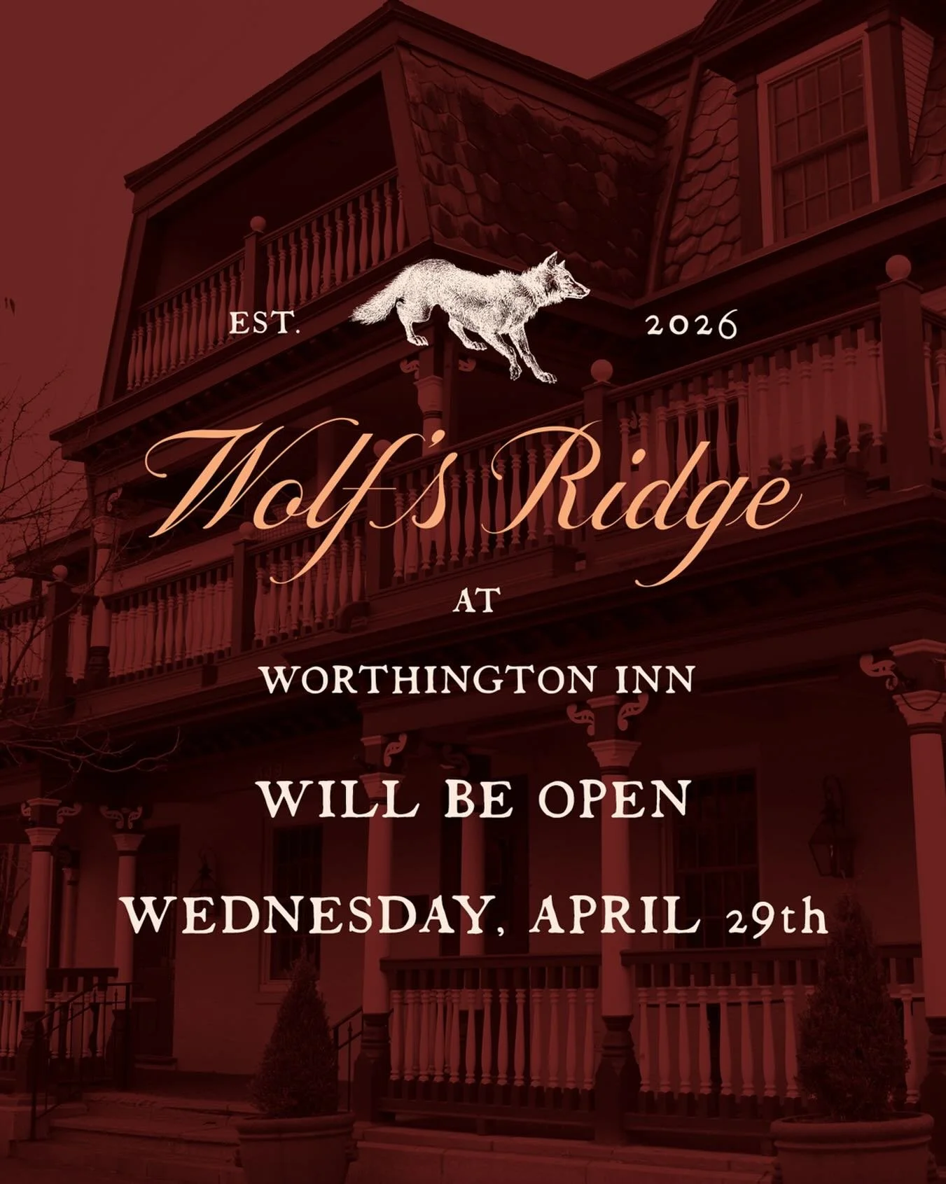 We are beyond excited to announce the opening of Wolf&rsquo;s Ridge at Worthington Inn. This has been a huge labor of love and we can&rsquo;t wait to bring some energy back to an amazing piece of central Ohio. When we open on Wednesday, April 29 we w