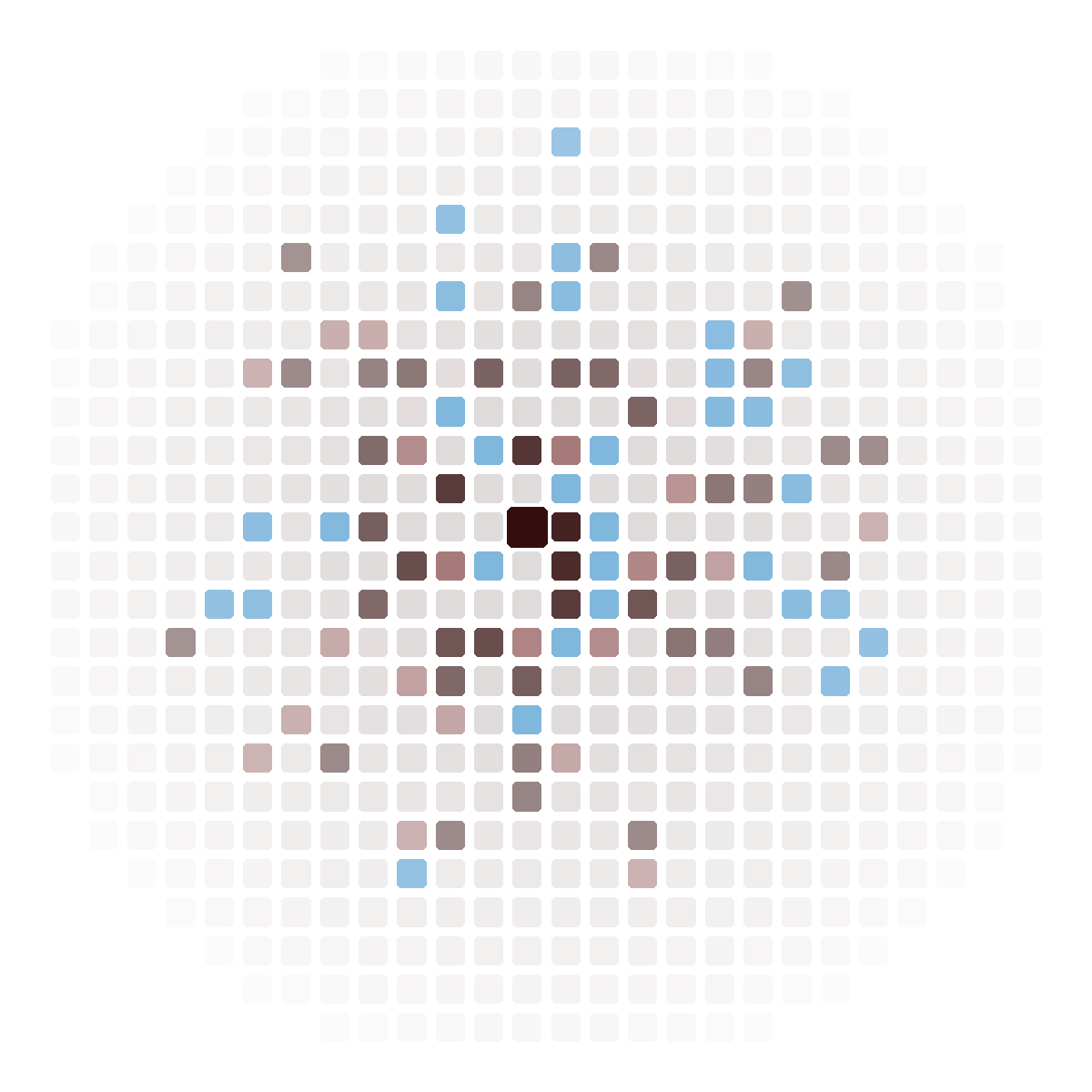 Abstract pixel motif of dots radiating outward, symbol of Louen's specialist network