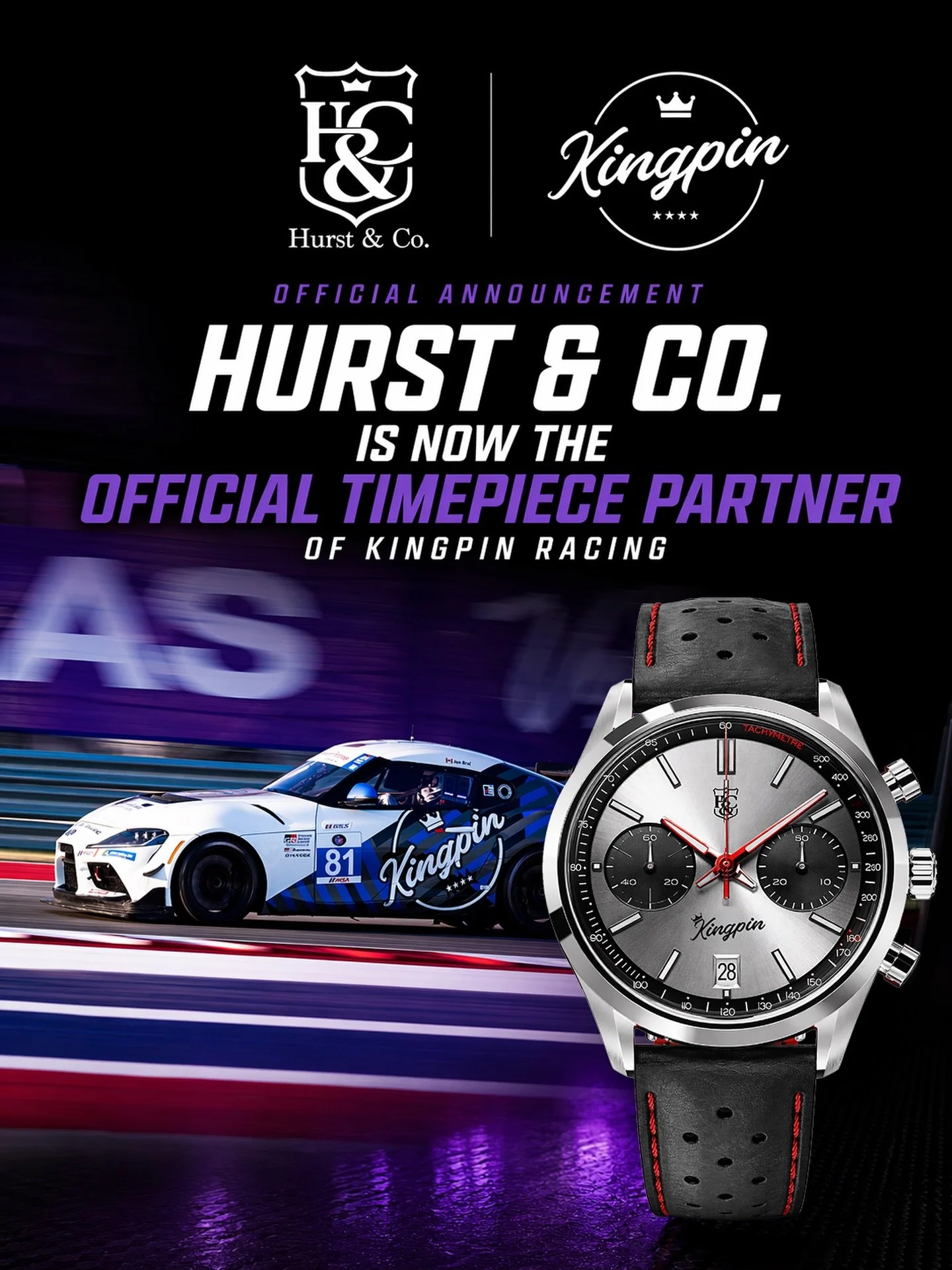 IT&rsquo;S OFFICIAL.

Hurst &amp; Co. is now the Official Timepiece Partner of @kingpin_racing 

We don&rsquo;t do surface-level. We don&rsquo;t do fake partnerships. We go inside the garage, inside the paddock, inside the story, and we bring you wit