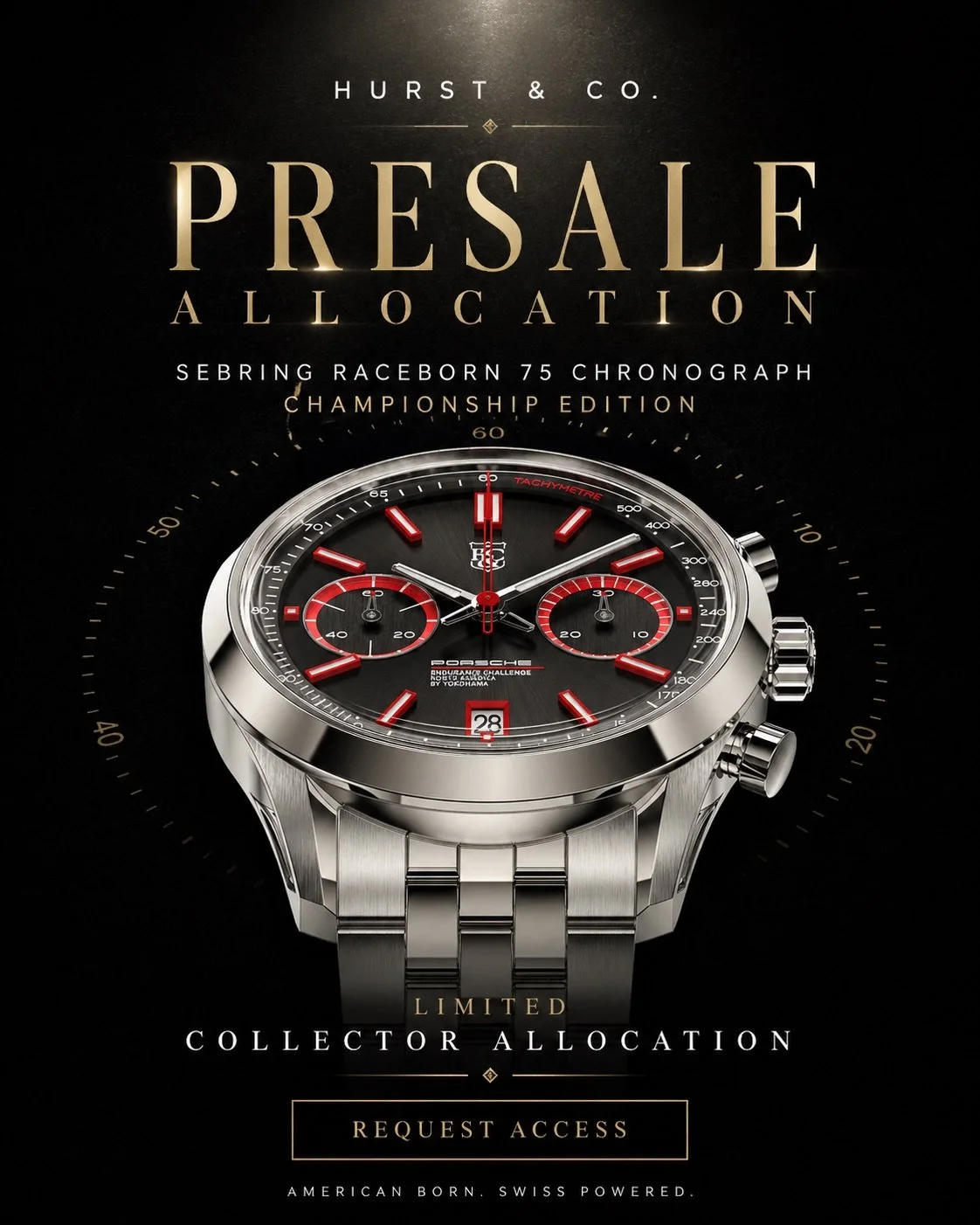 H&amp;Co. Sebring Raceborn 75 
Porsche Sprint Challenge Championship Timepiece

Presale is officially live.

First allocations are already getting picked off, and once these are gone, that&rsquo;s it&mdash;no second run, no &ldquo;we&rsquo;ll make mo