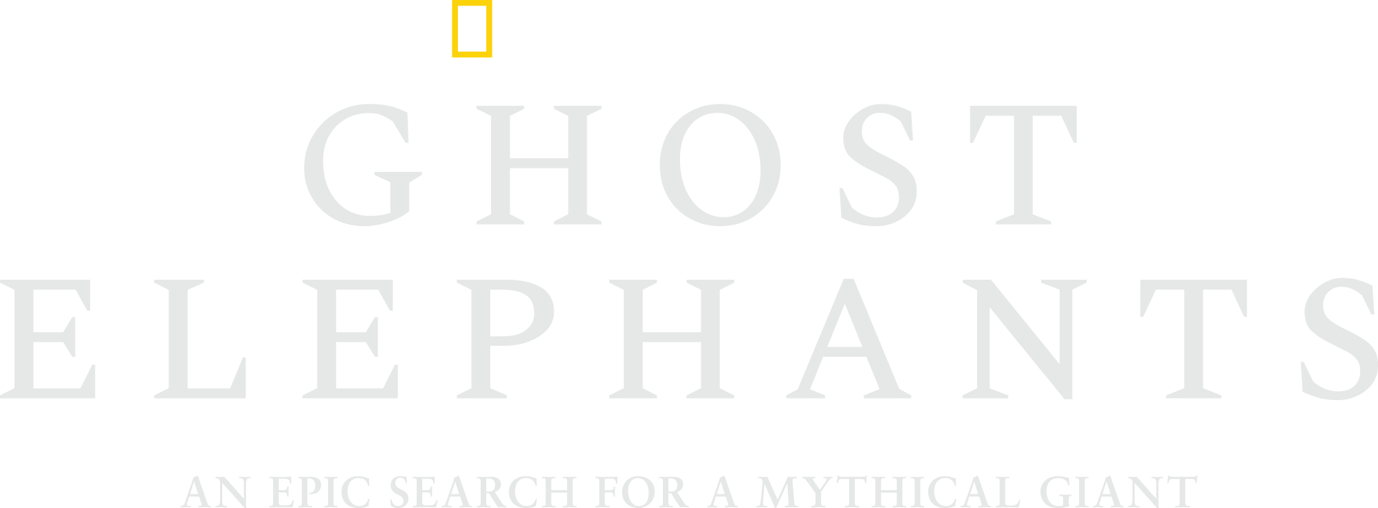 Title screen for a documentary film titled 'Ghost Elephants', produced by National Geographic Documentary Films. Subtitle reads 'An epic search for a mythical giant'.