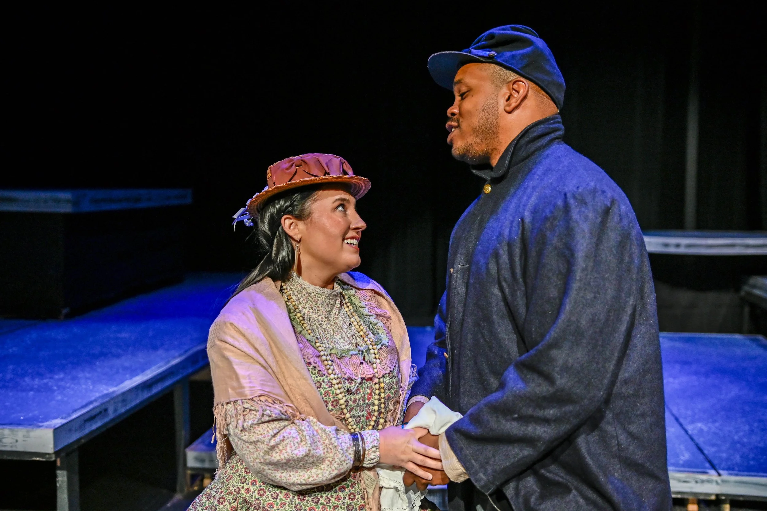 Charmin Richardson and Ibrahim Buyckes perform in Shakespeare's "Othello" as Bianca and Cassio