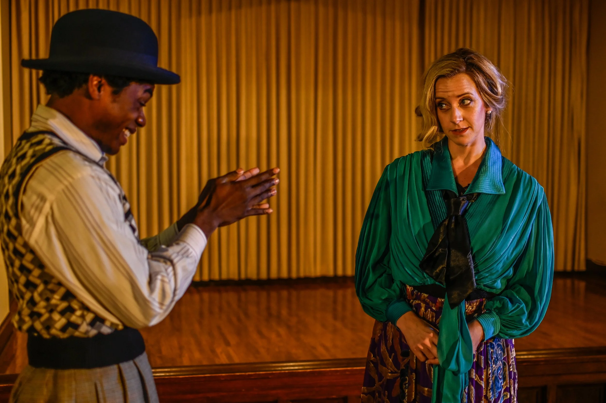 Josiah Parks as Feste and Lydia Gray as Olivia