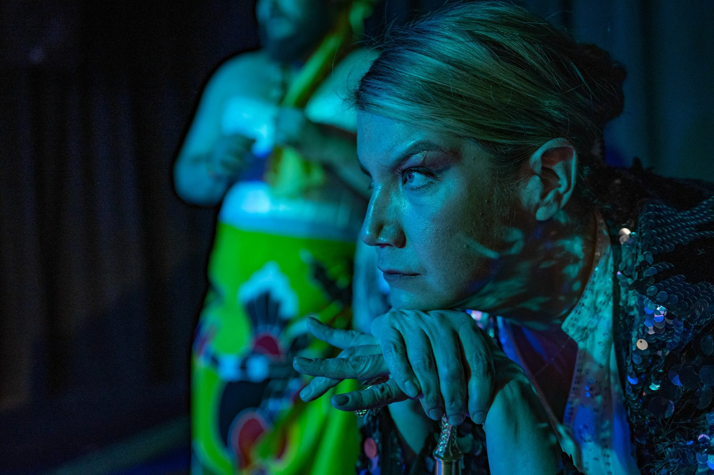 Photograph of Jenny Guy as Prospero in "The Tempest"