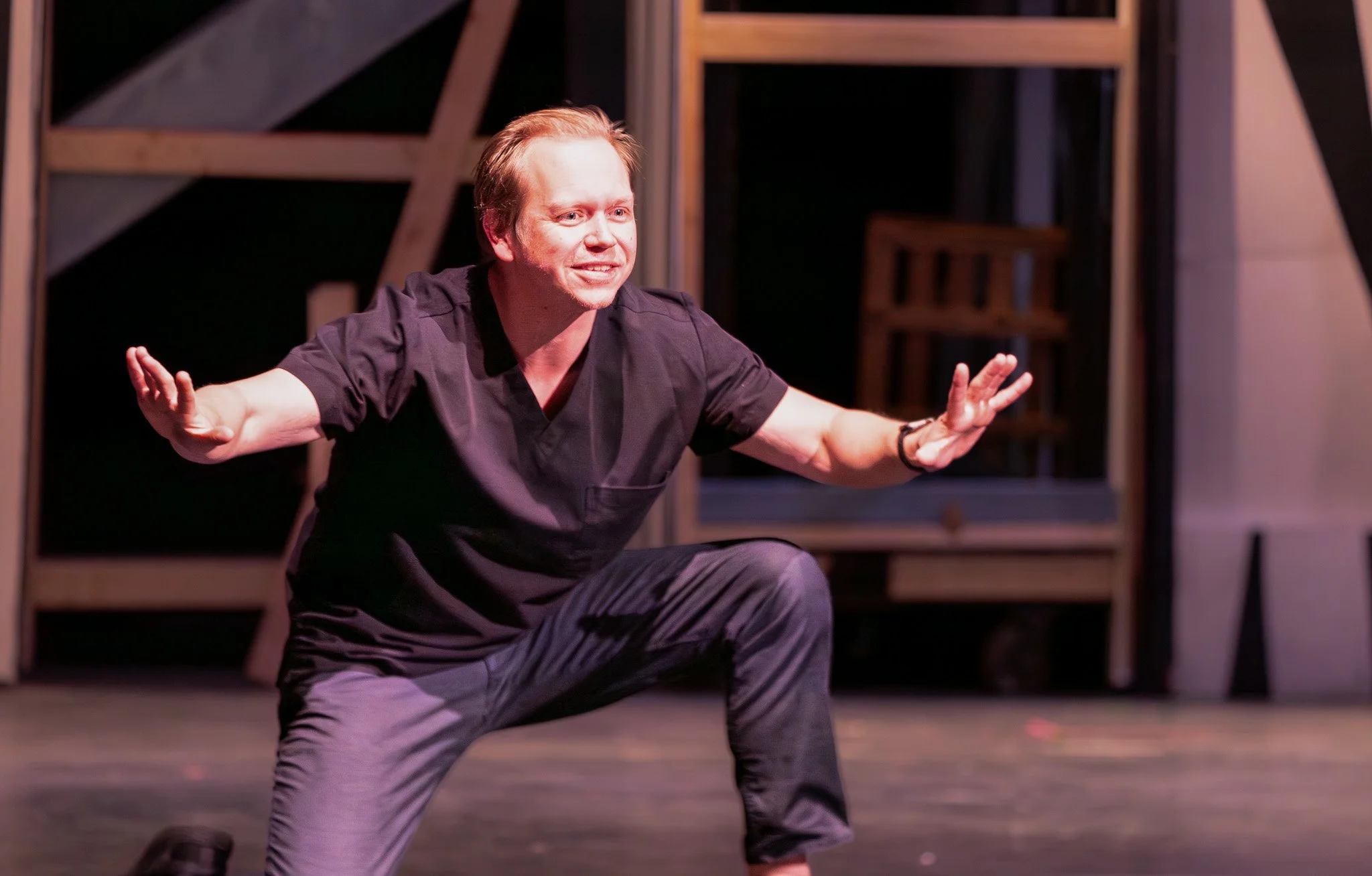 Photograph of Thomas Hunt performing a scene