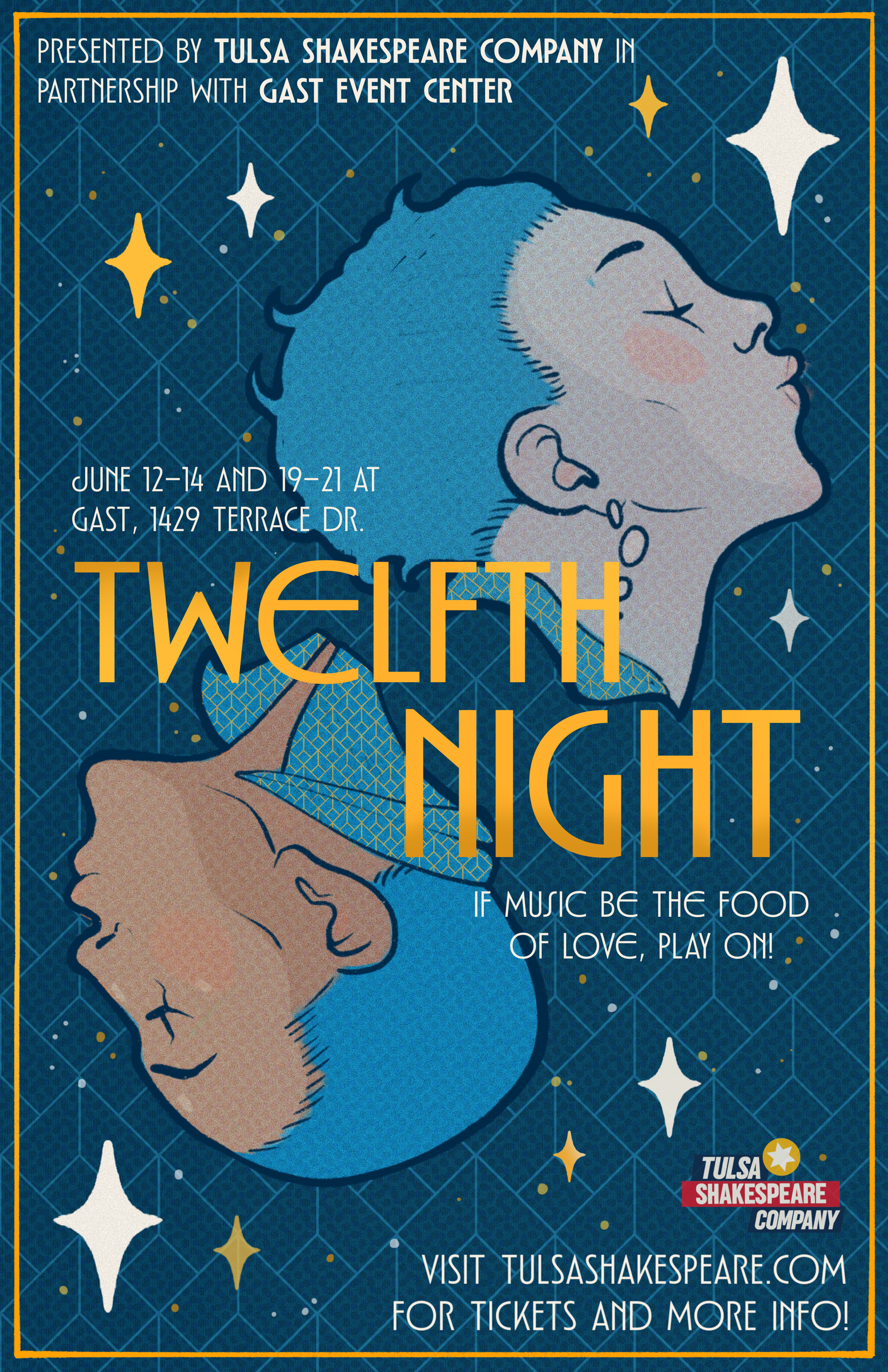 Show poster for "Twelfth Night" in art deco style
