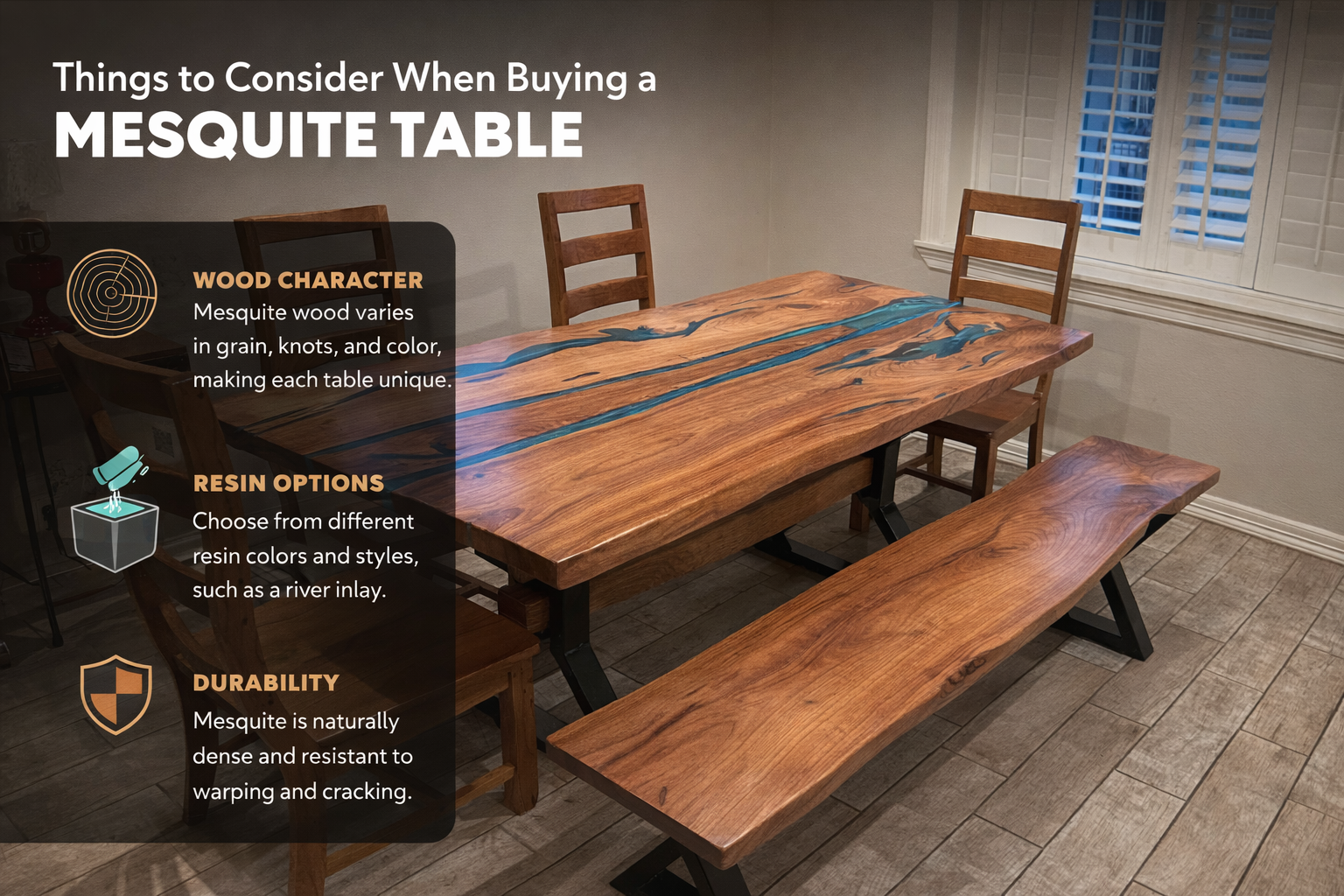 Things to consider when purchasing a Mesquite Dining Table/Top/Desk