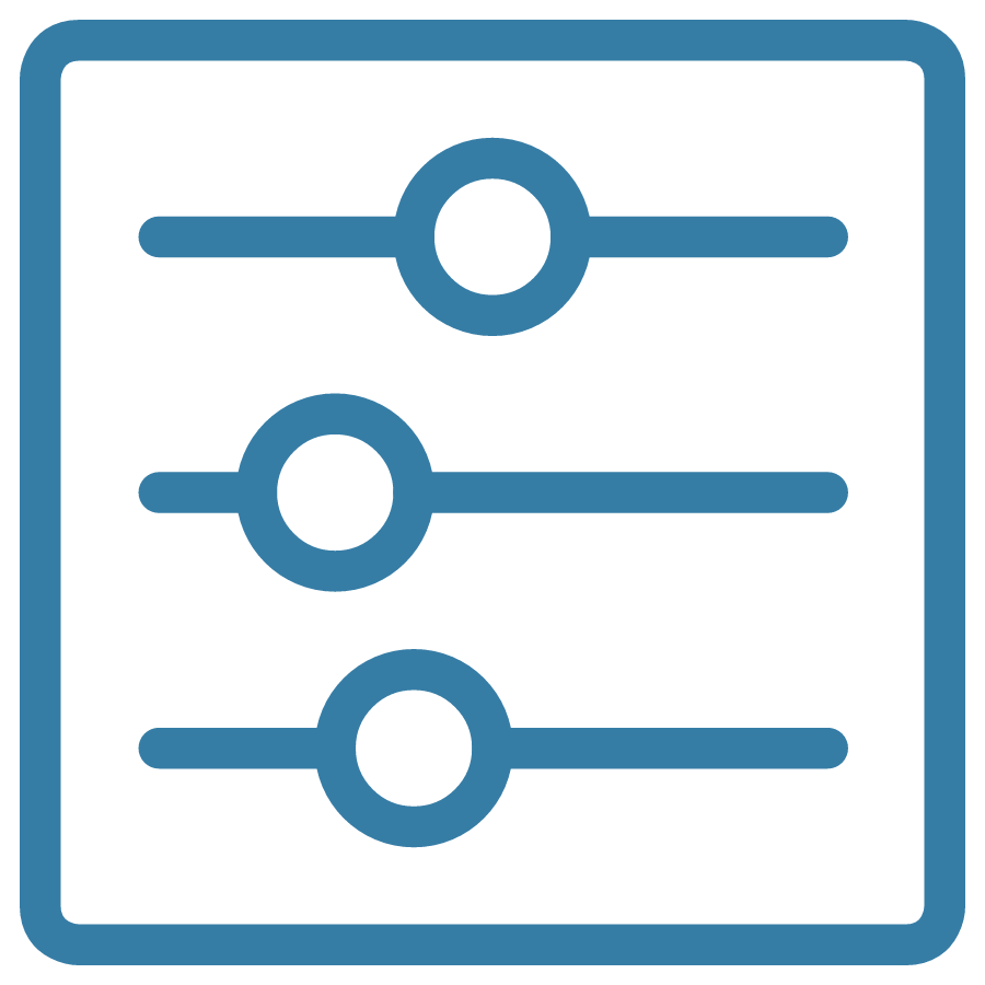 Icon of a sound mixing or equalizer panel with three horizontal sliders.