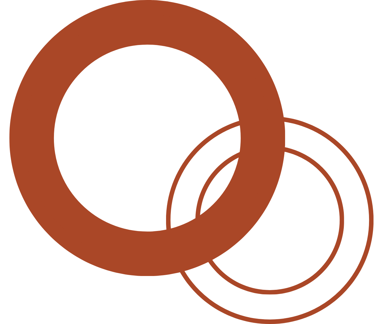 Three interlocking rings, two thin and one thick, in shades of brown and black.