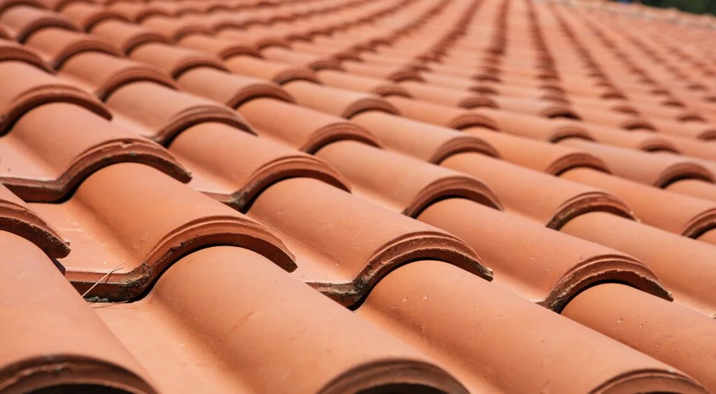 Close-up of terracotta roof tiles.