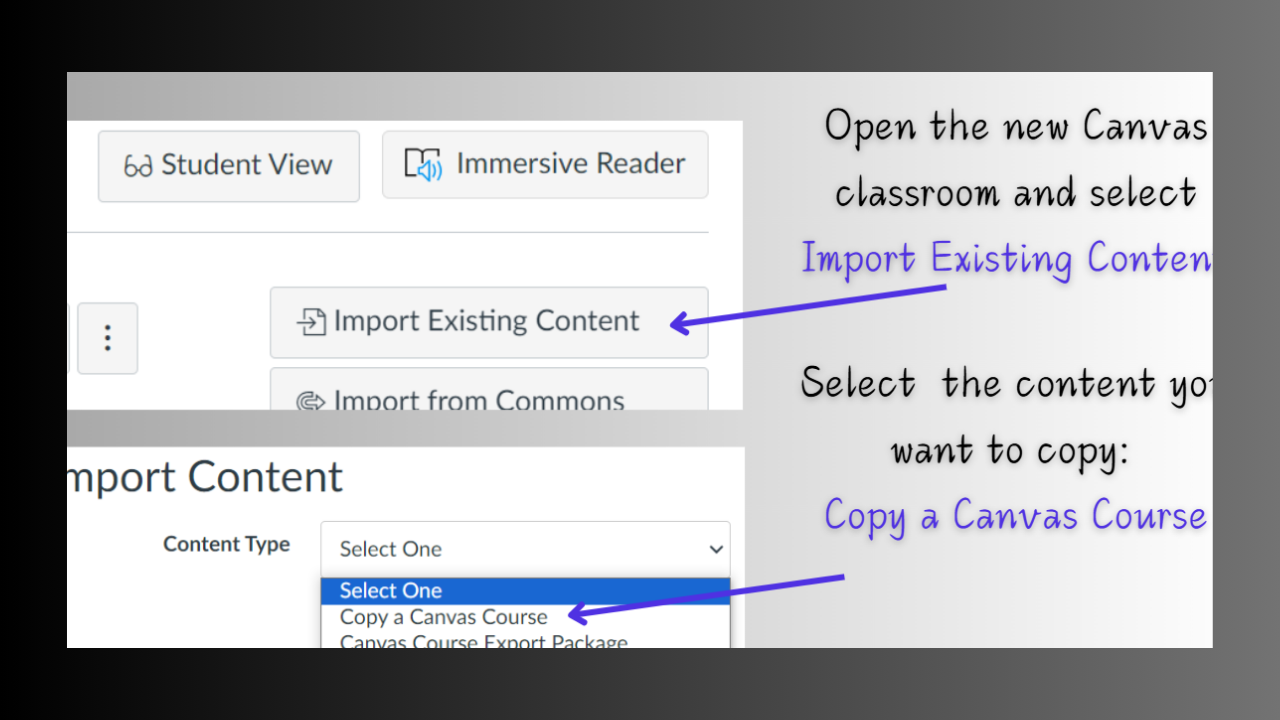 How to copy over a Canvas classroom - click the image to see the instructions.