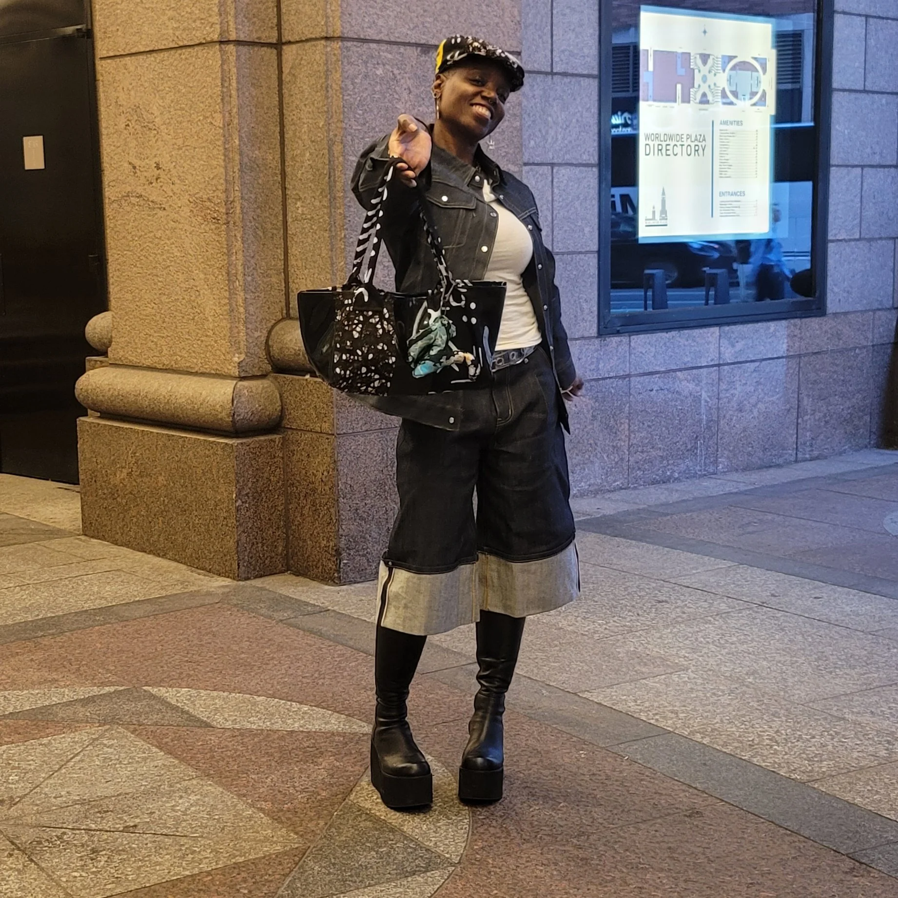 Vibez Small Box Tote in Patent Striped Vibes