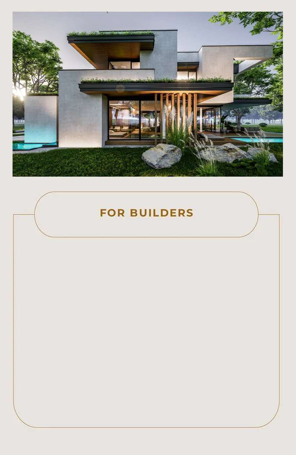 Modern multi-story house with glass windows, outdoor pool, and landscaping, with trees in the background.